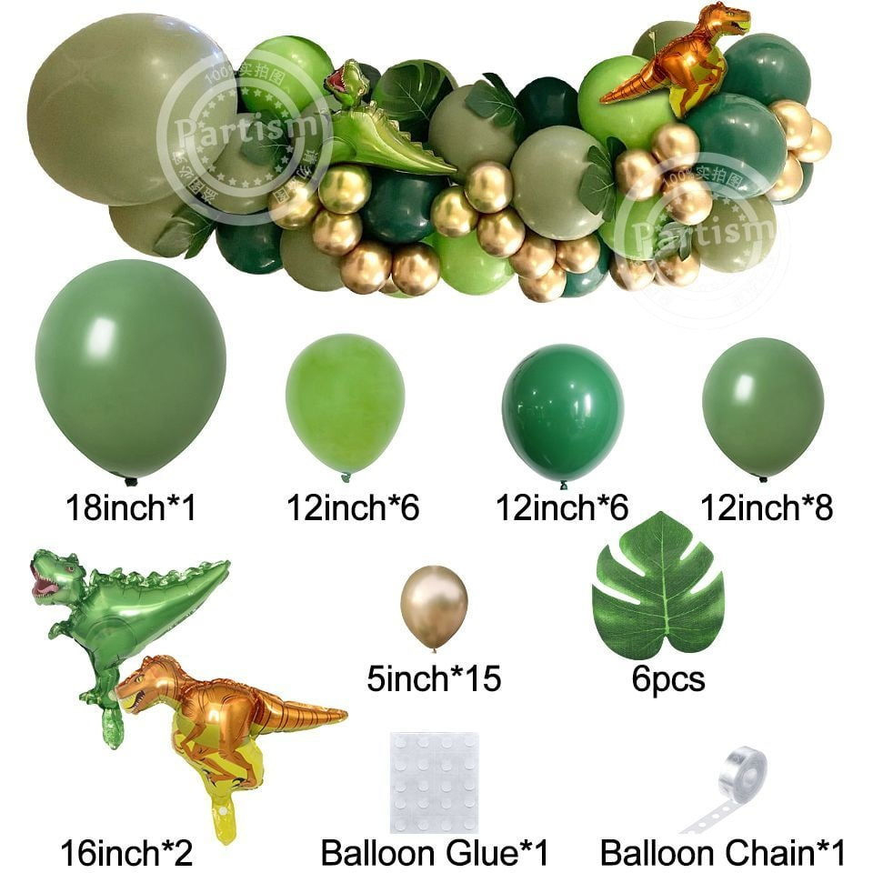 27pcs Carton Green Dinosaur Balloon Tower with 1-9 Green Number Balloon for Boy's Dinosaur Themed Birthday Party DIY Decorations