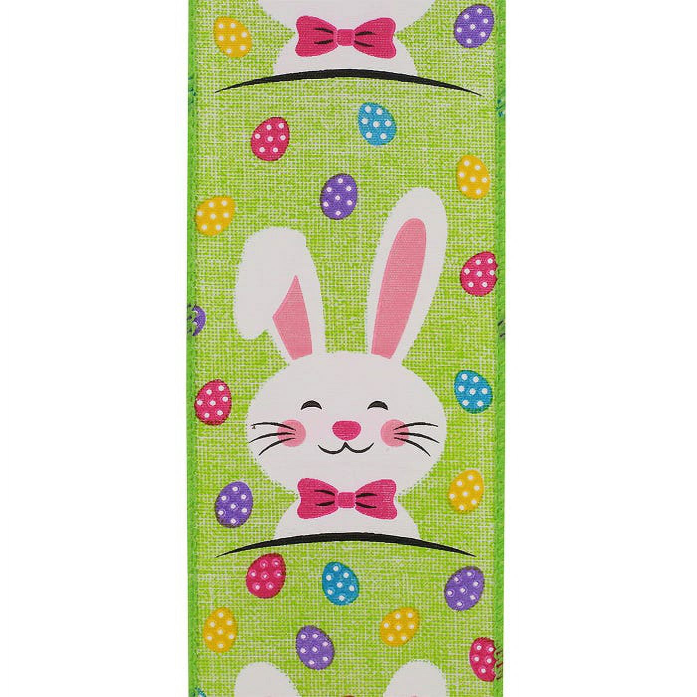 JAM Paper Easter Ribbon, Bunny & Eggs, Lime Green, 2 1/2in x 10yd, 1 Pack