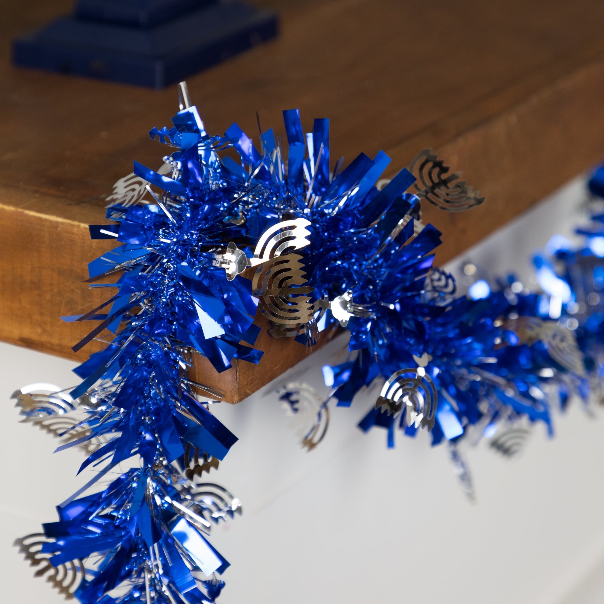 Northlight Menorah Hanukkah Tinsel Garland - 50' x 3.5" - Blue & Silver - Unlit