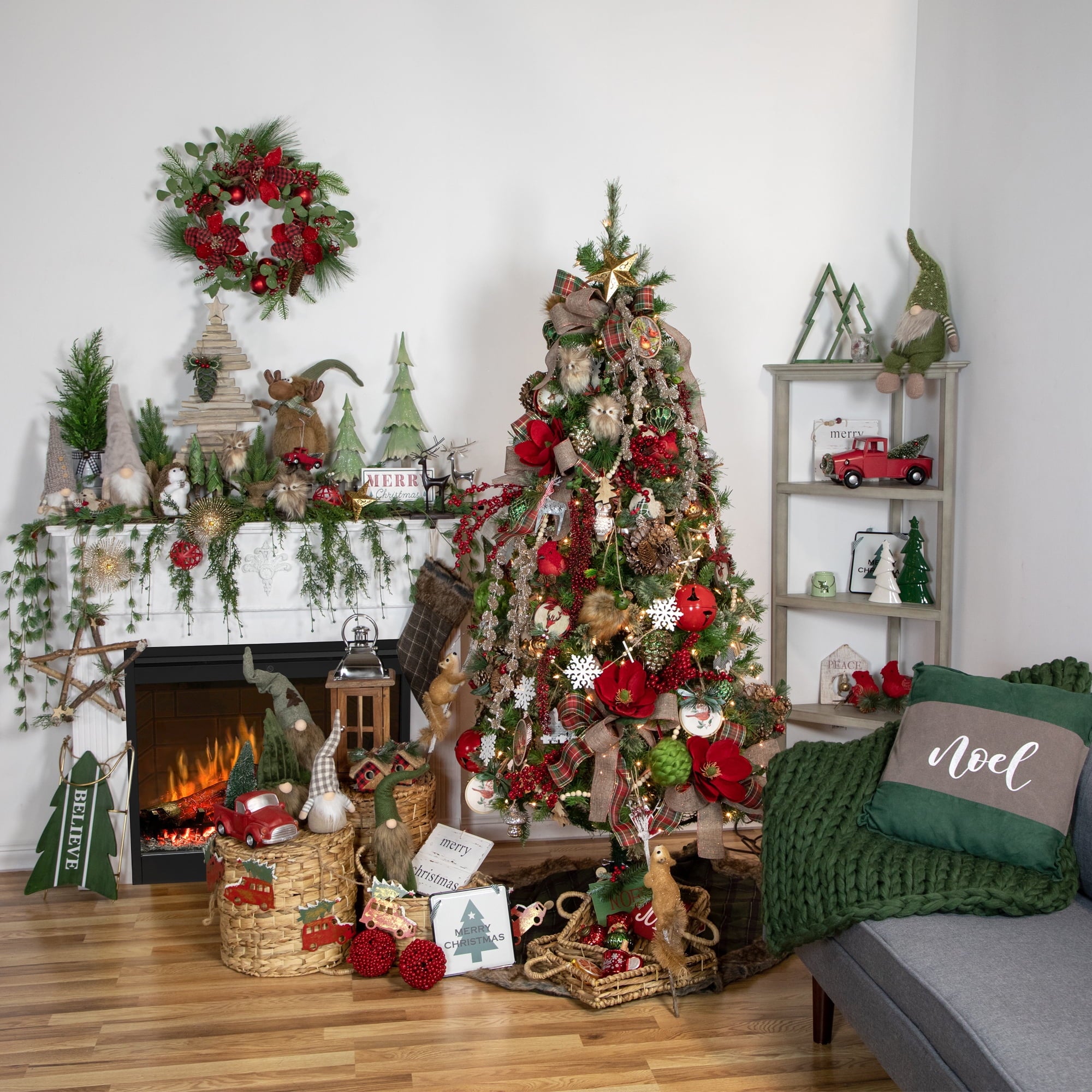 4.5' Red Vintage Truck with Tree Christmas Garland on Jute Rope