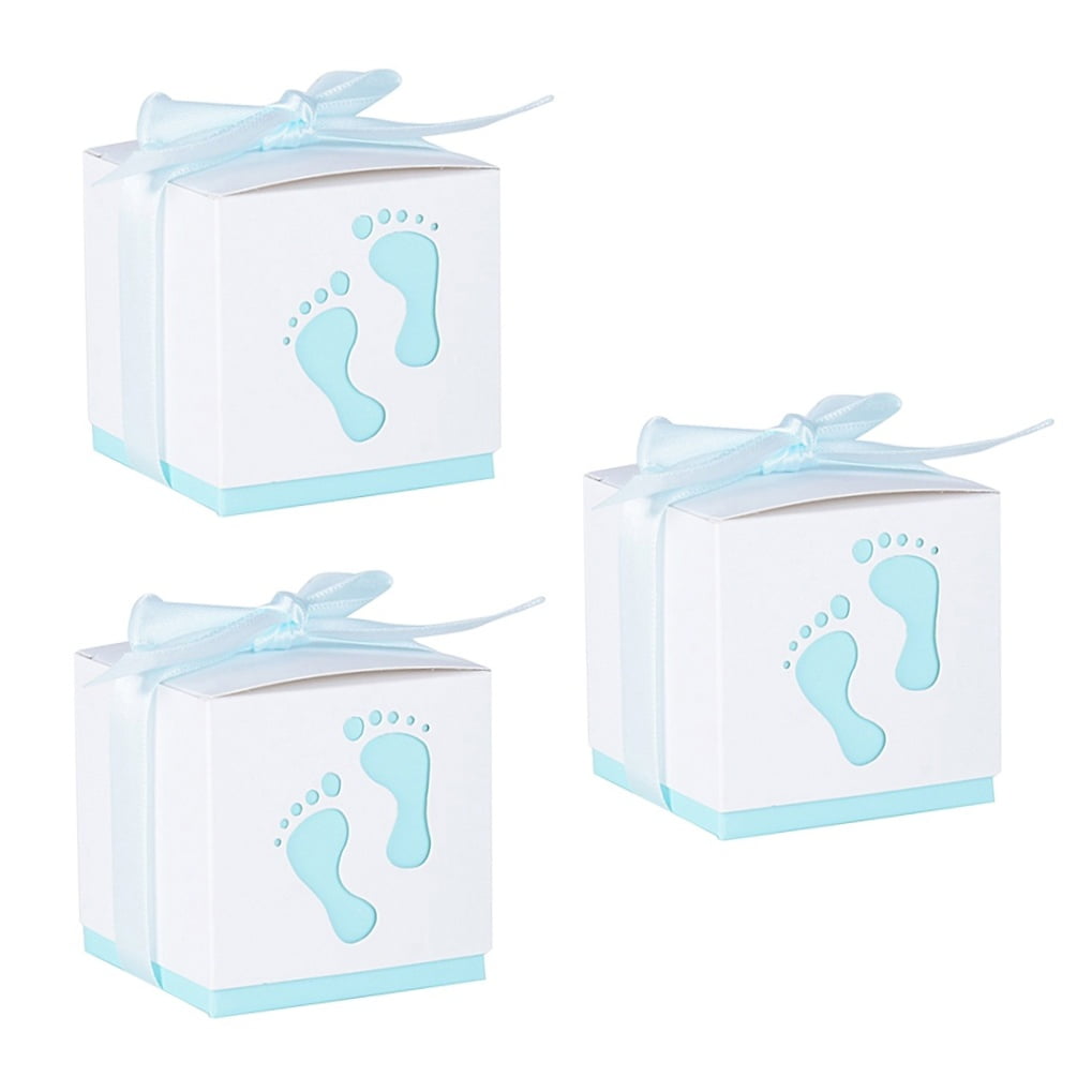 MLINS 100 Pcs Hollowed Candy Box Wedding Favor Boxes Chocolate Candy Wrappers Party Favors for Bridal Shower Wedding Party Birthday(Sky-blue with Ribbon)