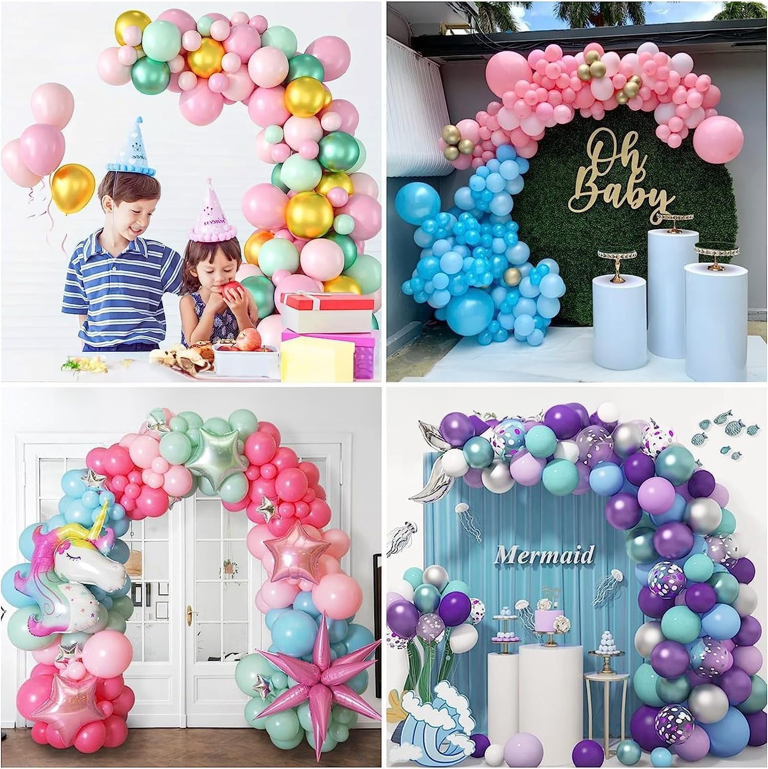 Ikerall Balloon Arch (White) Kit is 8.2 feet high and 5 feet wide with 30 balloon clips, a balloon pump, and other accessories DIY Free Bending Shape Half Arch Aluminum Alloy Material Bracket with PV
