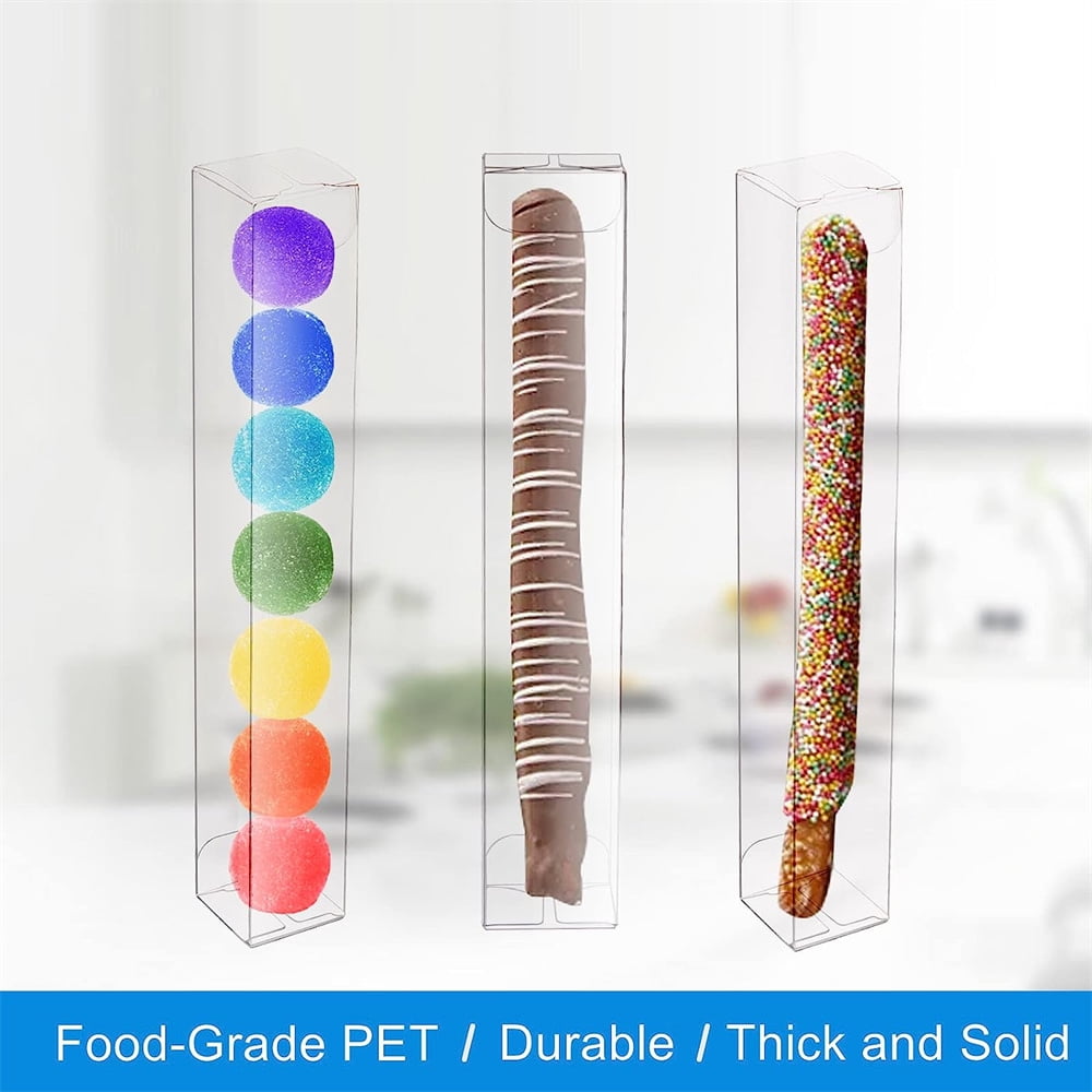 NOGIS 40 PCS Pretzel Rod Boxes 1" x 1" x 8" Chocolate Covered Pretzel Rods Clear PET Favor Boxes for Weddings, Parties, Birthdays, Party Gift Boxes for Candy Gumball Cookies