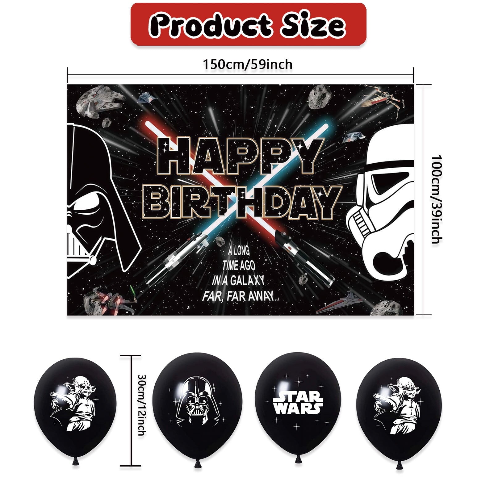 34 Pcs For Star Cartoon For Wars Party Decoration Set Mandalorian– Yoda Includes Backdrop, 2 Foil Balloons, 18 Balloons, and 13 Cupcake Toppers for Themed Celebrations