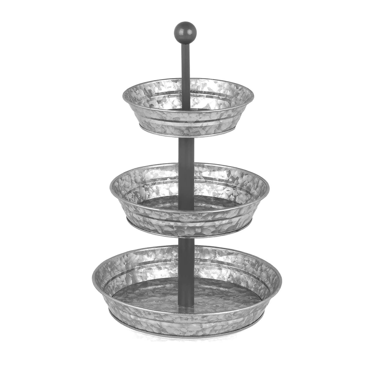 3 Tier Serving Tray - Galvanized, Rustic Metal Stand. Dessert, Cupcake, Fruit & Party Three Tiered Platter. Country Farmhouse Vintage Decor for The Kitchen, Home, Farm & Outdoor by Hallops