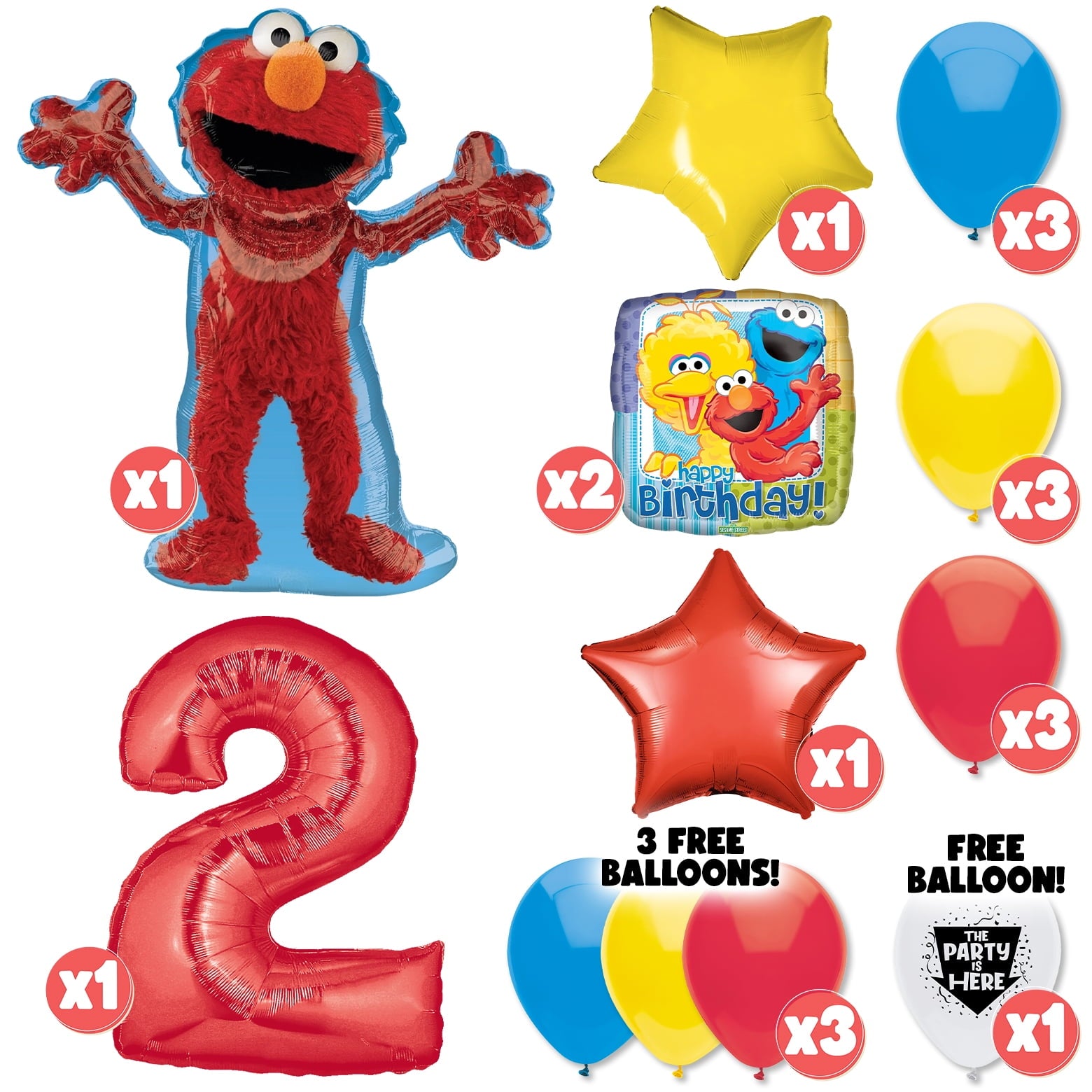 19pc Elmo Sesame Street Birthday Balloon Party Kit with 40 inch Number 2 Red Age Balloon - Birthday Party Decoration Supplies