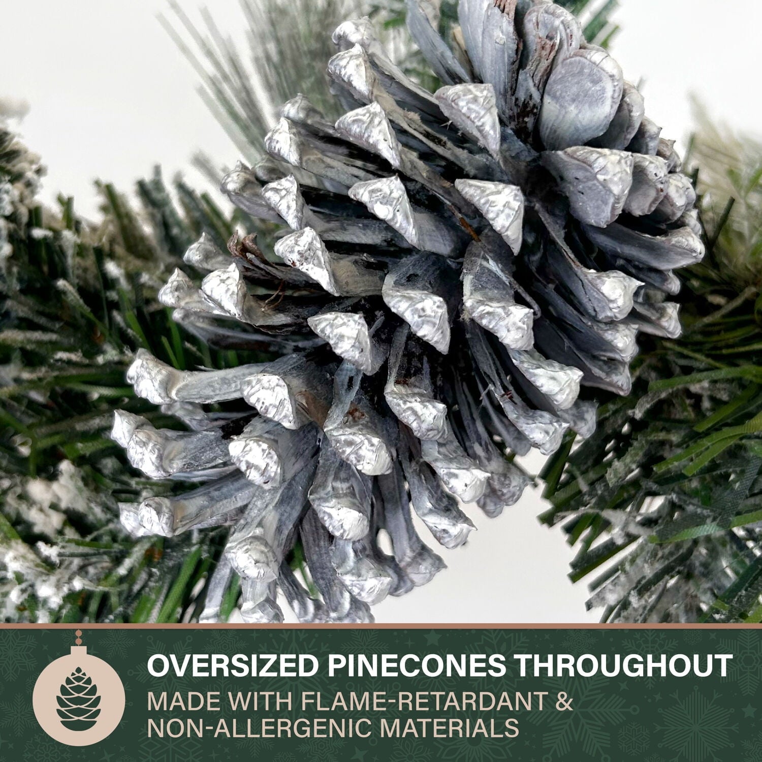 Fraser Hill Farm 6 Foot Mixed Pine/Pinecone Snowy Garland