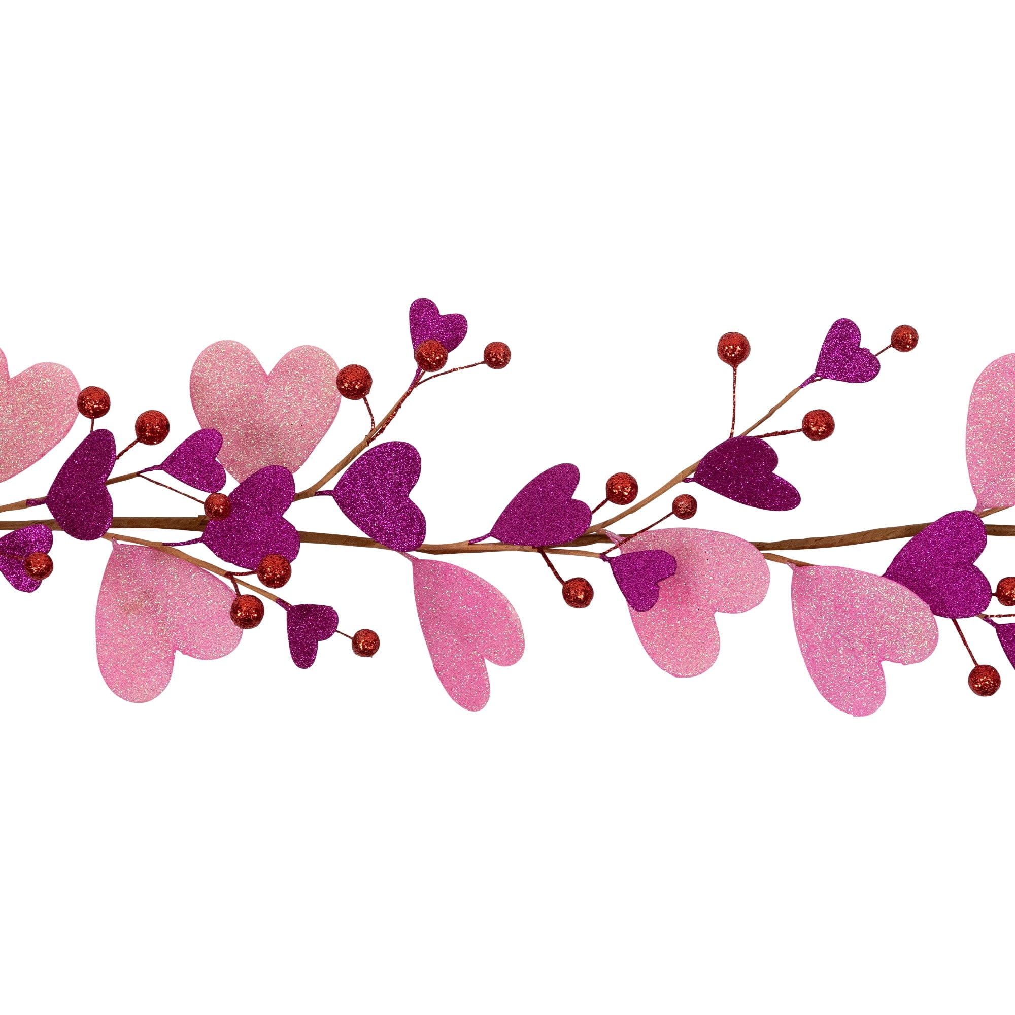 6' Glittered Hearts and Berries Garland