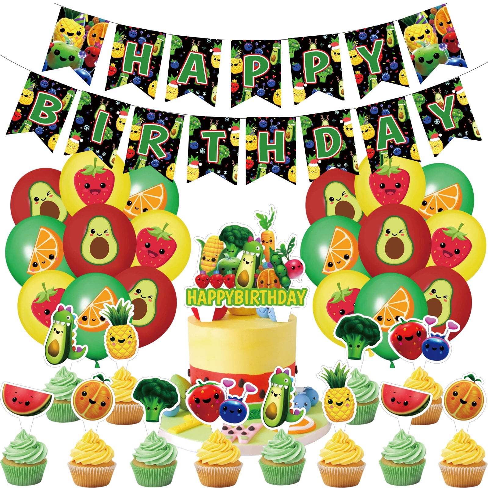 32 Pcs For Hey One Bear Sensory Fruit Theme Birthday Party Decorations,With 1 Happy Birthday Banner Garland,13 Cupcake Toppers,18 Balloons for Party Decorations