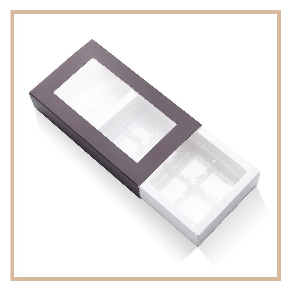 PKGSMART 20 Truffle Box with Clear Window Sleeves, Brown Chocolate Box Packaging, Candy Boxes with 8-Piece Plastics Tray(Tray Size with 5.75x2.75 inches)