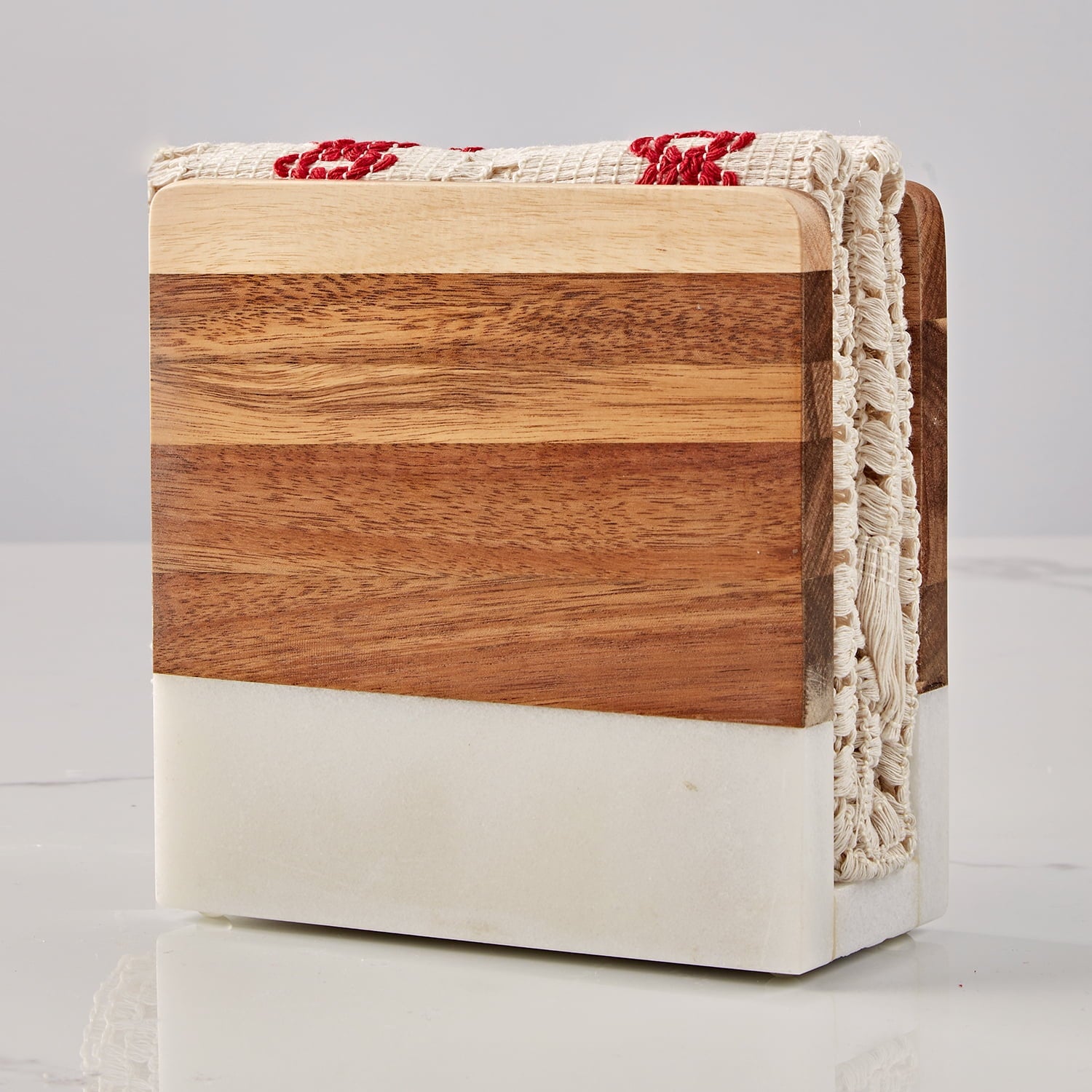 Wood and Marble Table Napkin Holder White Marble,Kitchen,Dining Room,Napkin Rings