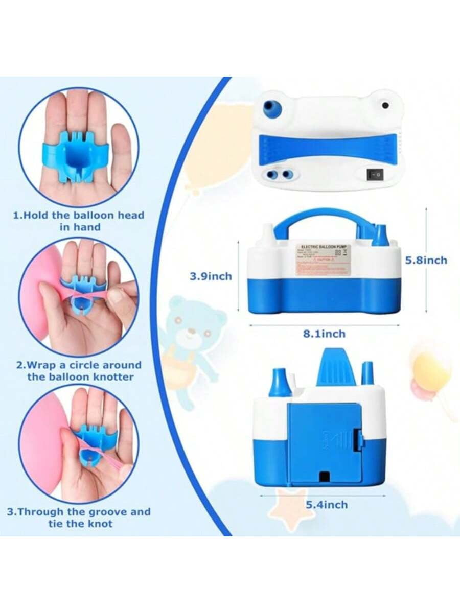 Easter Special Offer Electric Balloon Pump, Portable Automatic Dual Nozzle Inflator With Strapping Tool Suitable For Birthday Balloon Party Decoration BBalloon Machine Double Hole Inflation Pump