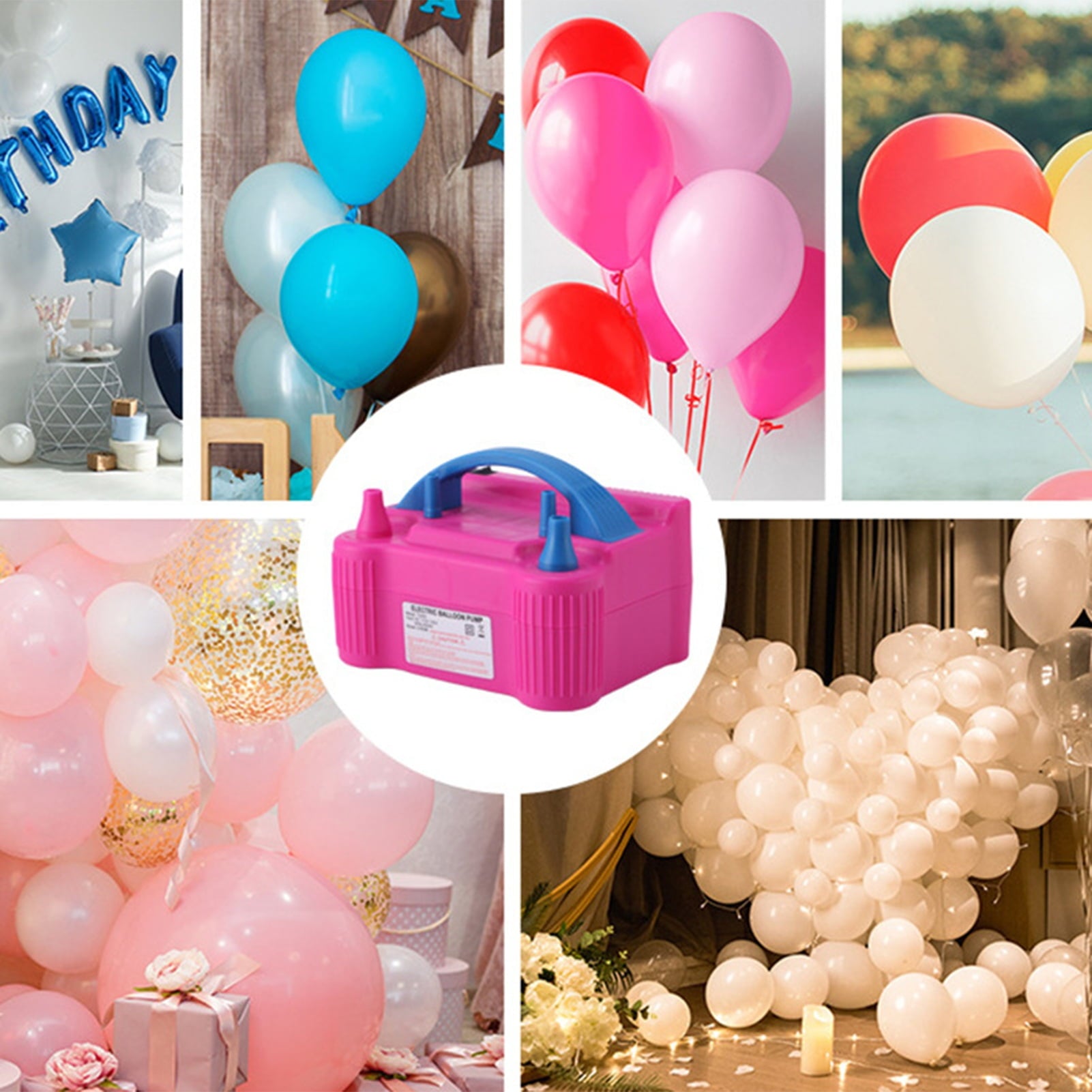 AOJA 1 Set Inflator Pump Portable Handle Double Holes Multiple Air Nozzles Labor-saving Save Time US Plug Electric Balloon Machine Home Supply