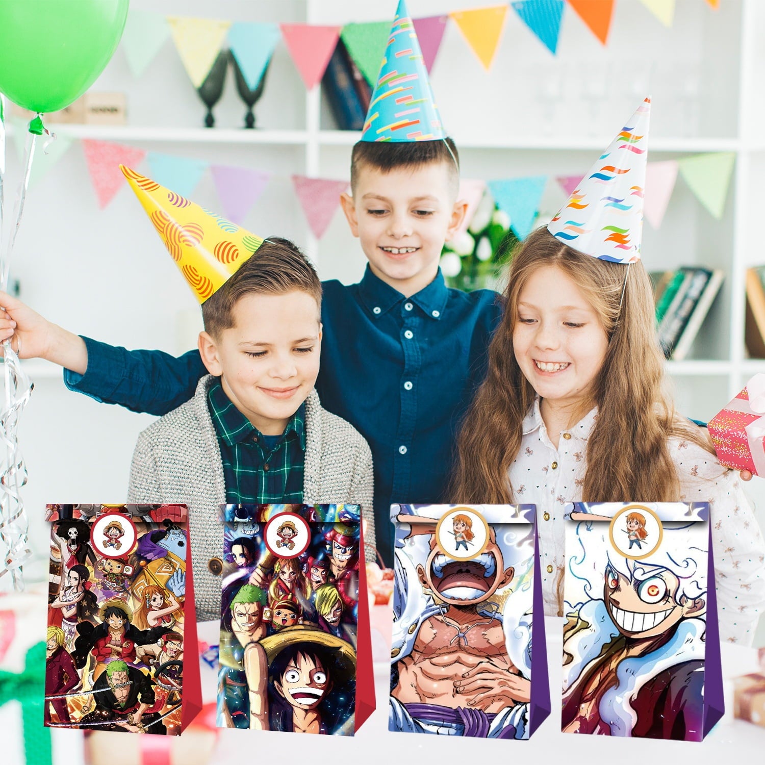 24 PCS One Piece Party Favor Candy Bags for Minions Themed Birthday Supplies Decor,Kids Birthday Game Party Kraft Paper Goodie Gift Bag Decorations