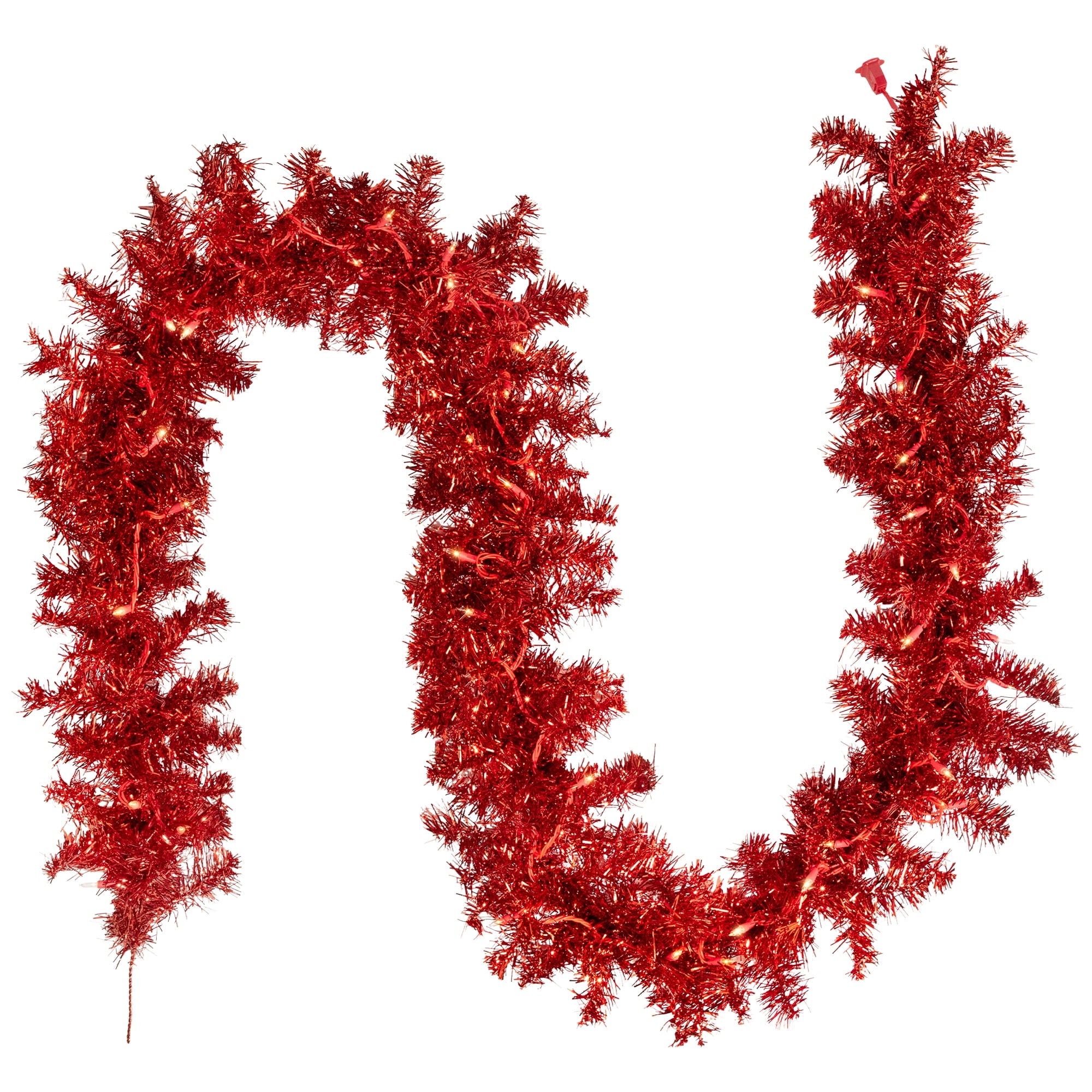 Northlight Pre-Lit Tinsel Artificial Christmas Garland - 9' x 8" - Red - Clear Lights