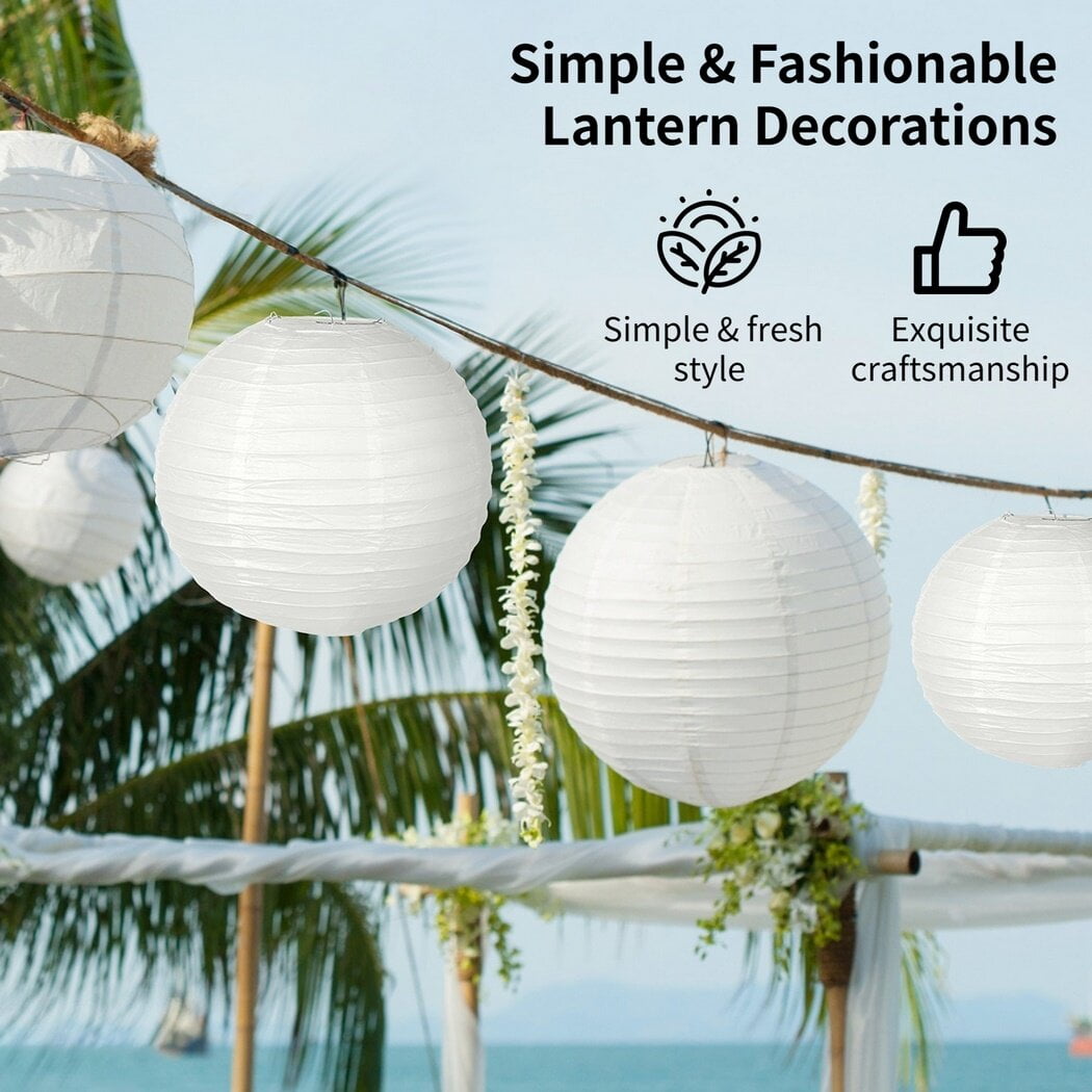 30PCS White Paper Lanterns, 4" 6" 8" 10" 12" Assorted Sizes, Indoor Outdoor Hanging Round Lanterns, Compressible Lanterns for Birthday Wedding Festival Christmas Party Decoration