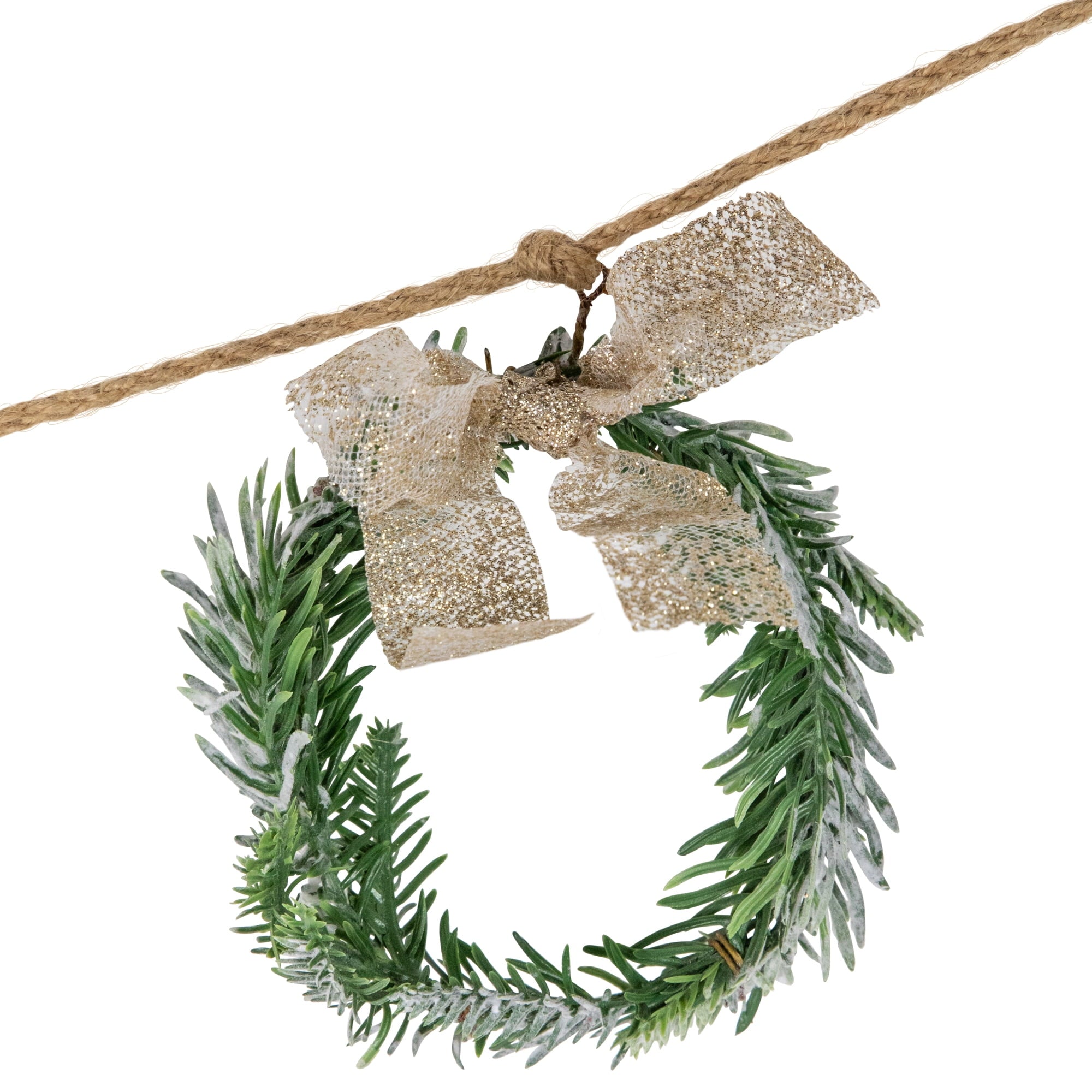 Northlight Snowflake and Frosted Mini Wreaths Christmas Garland with Wooden Beads - 4.75'