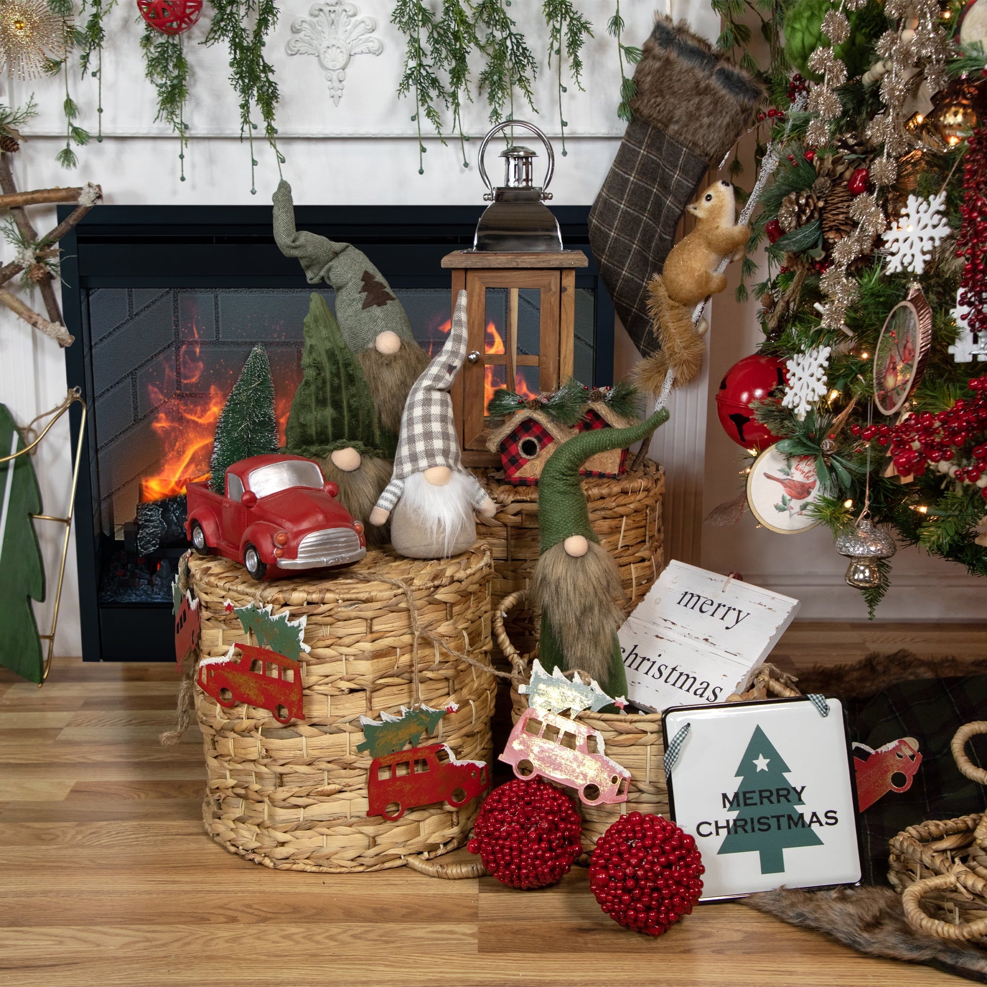 4.5' Red Vintage Truck with Tree Christmas Garland on Jute Rope