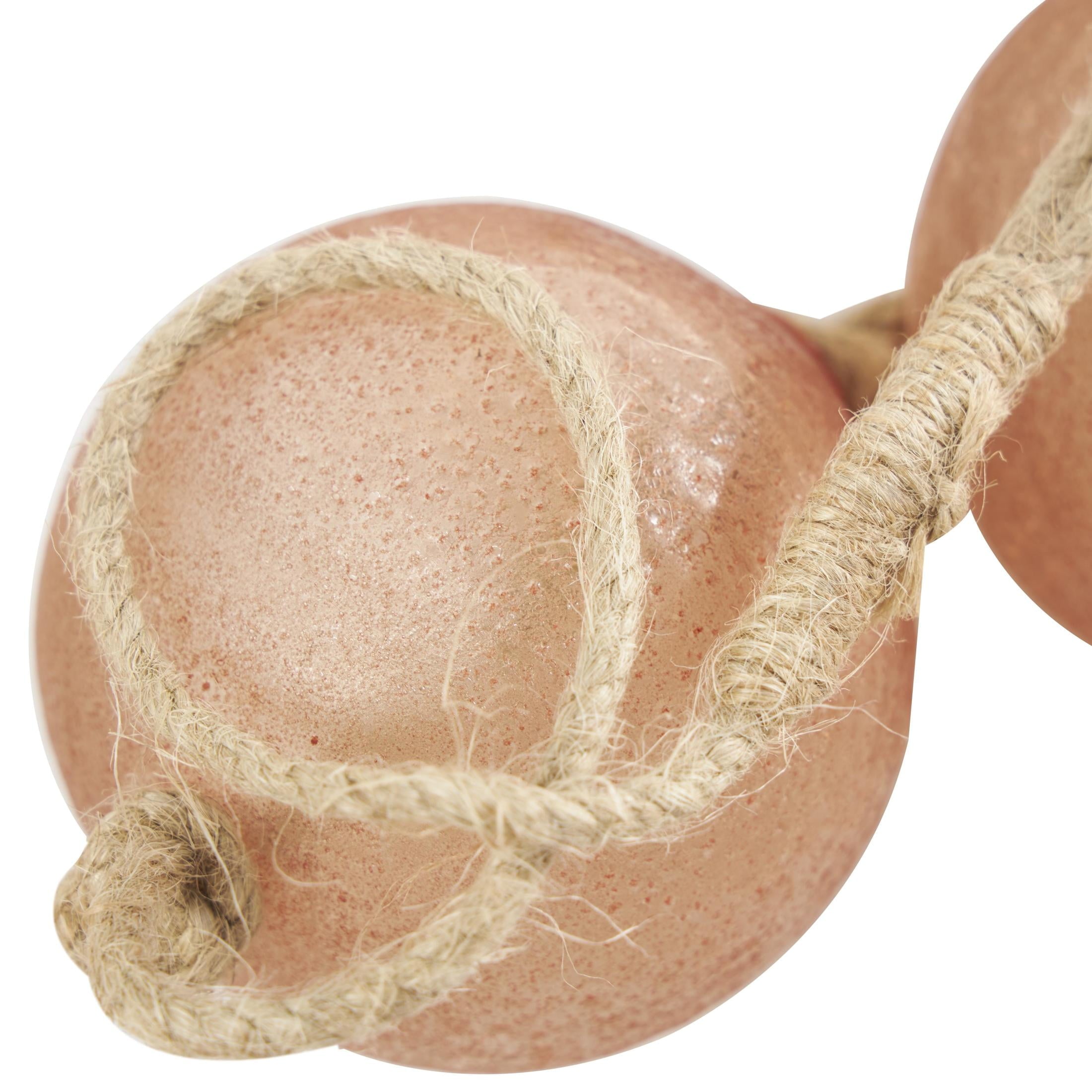 DecMode Handmade Round Extra Long Frosted Orb Pink Glass Garland with Tassel with Knotted Jute Rope