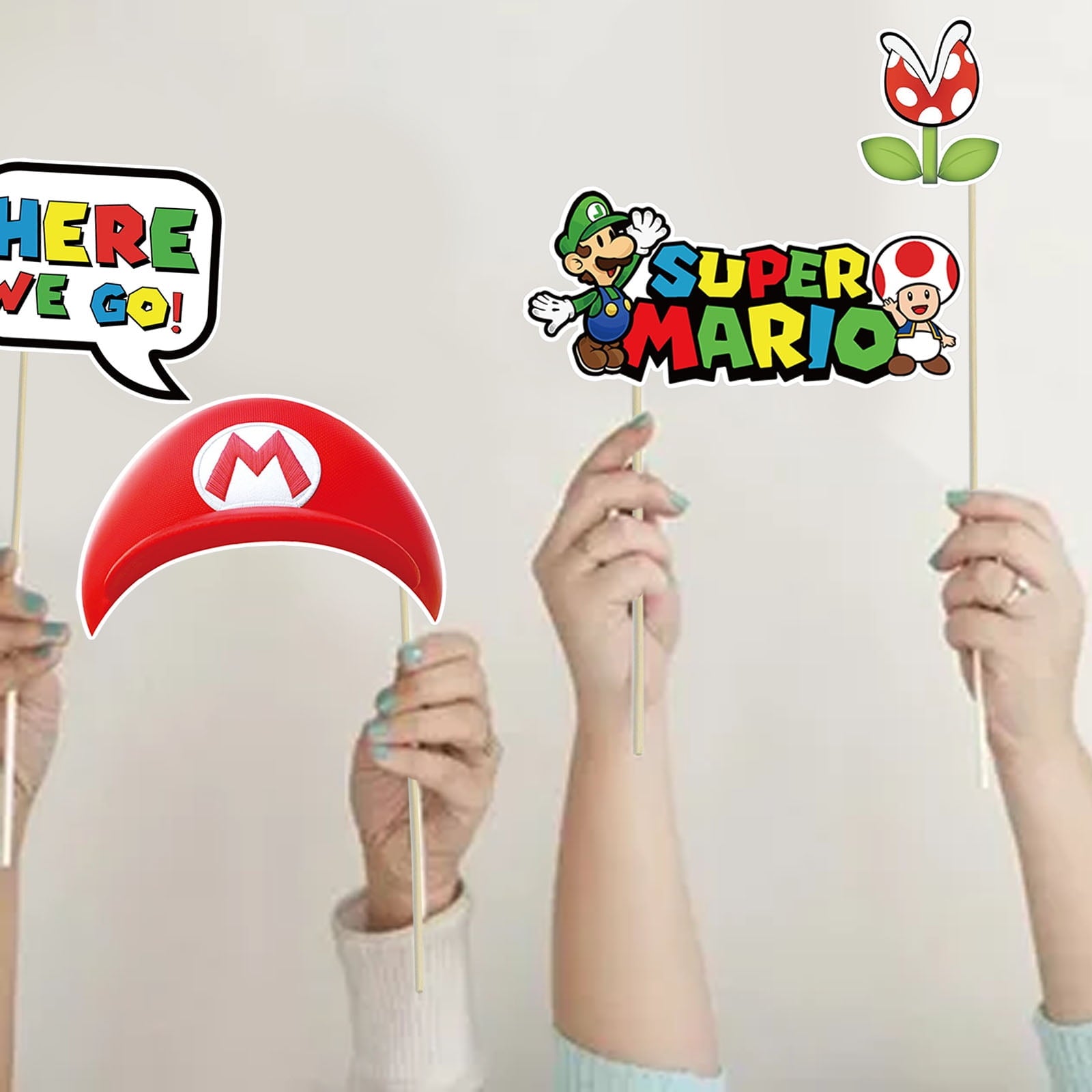 25Pcs Super Bros Party Photo Booth Props with Stick,Super Bros Selfie Props,Super Bros Themed Birthday Party Supplies,Super Bros Themed Backdrop Decorations