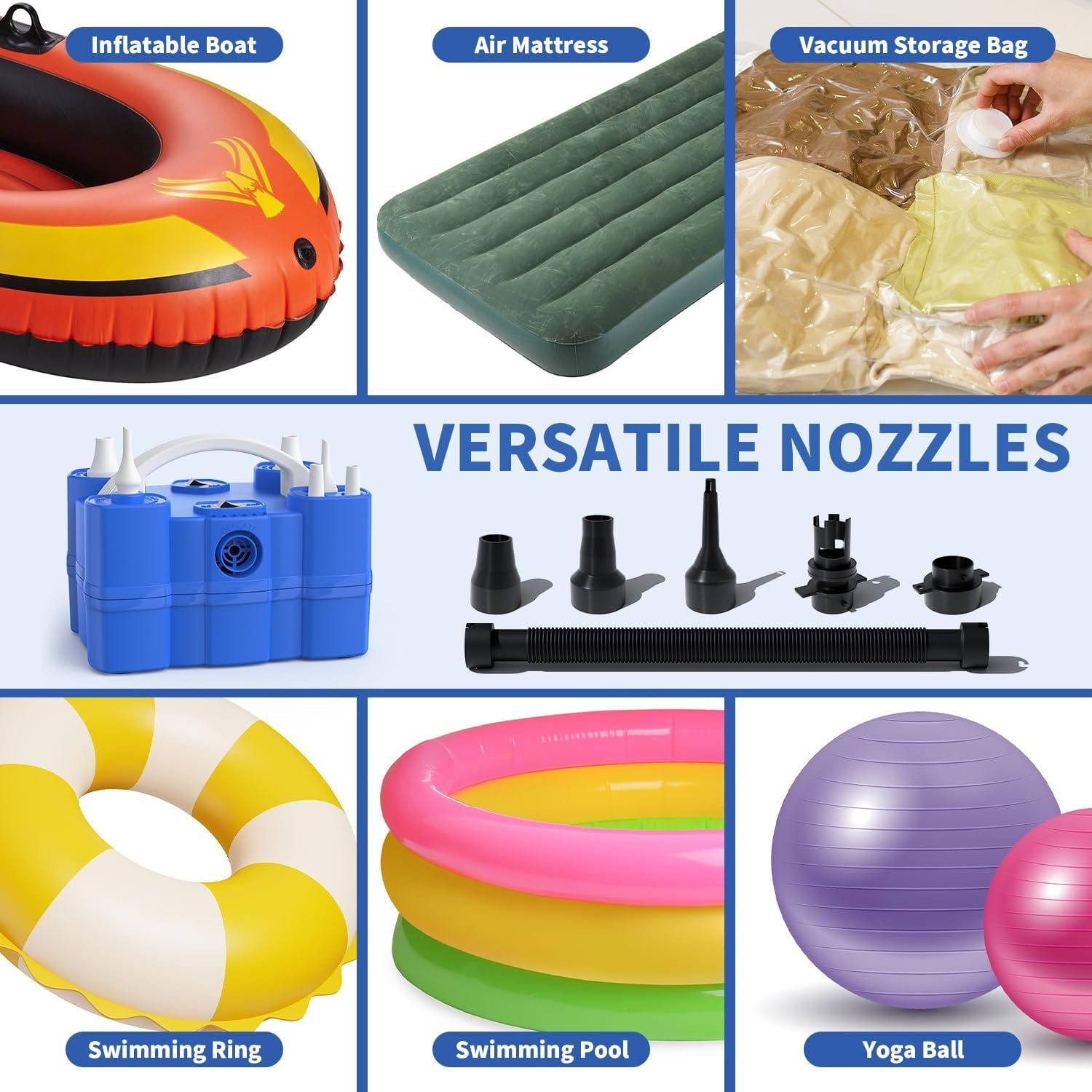 Balloon pump three in one electric air pump, suitable for all balloons and inflators, triple inflation port, quick inflator and deflation machine