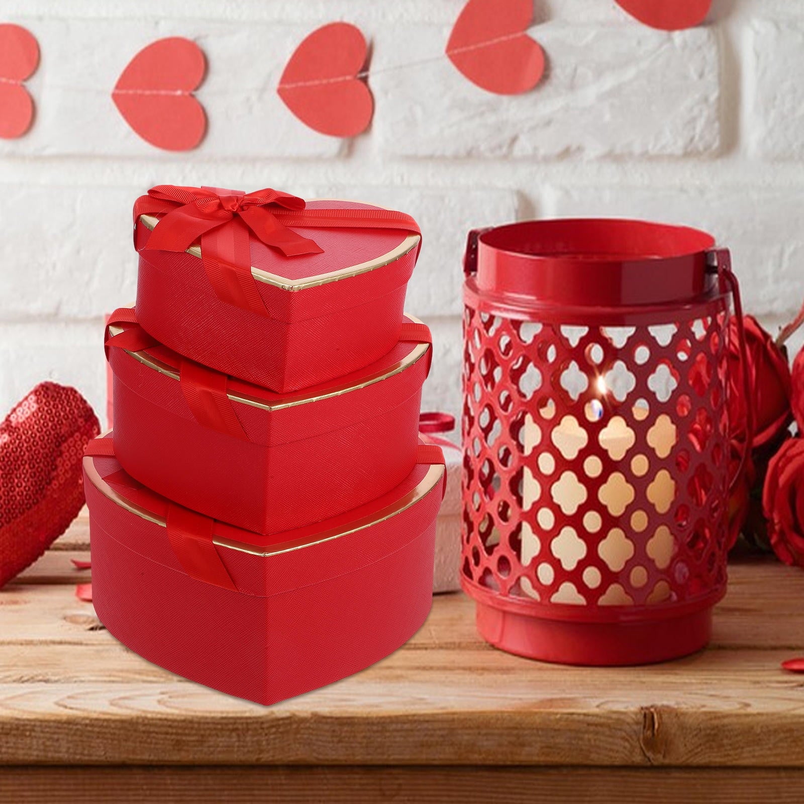 Raindrops 3 Sets  Valentines Day Heart Shaped Boxes Valentines Nesting Cardboard Cookie Box Flower Box Wraps Boxes For Wedding Birthday Present Wrapping Packaging Red