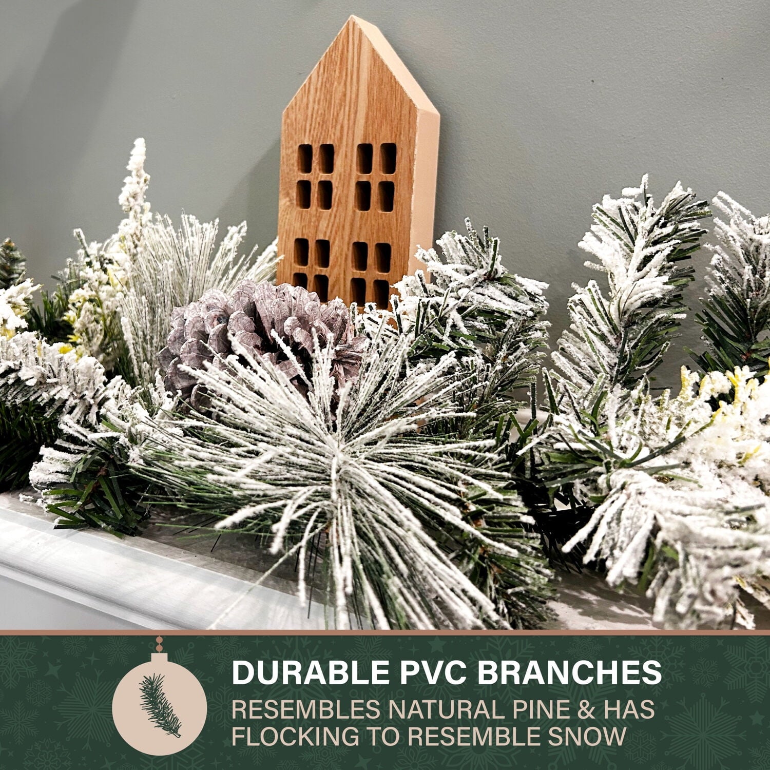 Fraser Hill Farm 6 Foot Mixed Pine/Pinecone Snowy Garland
