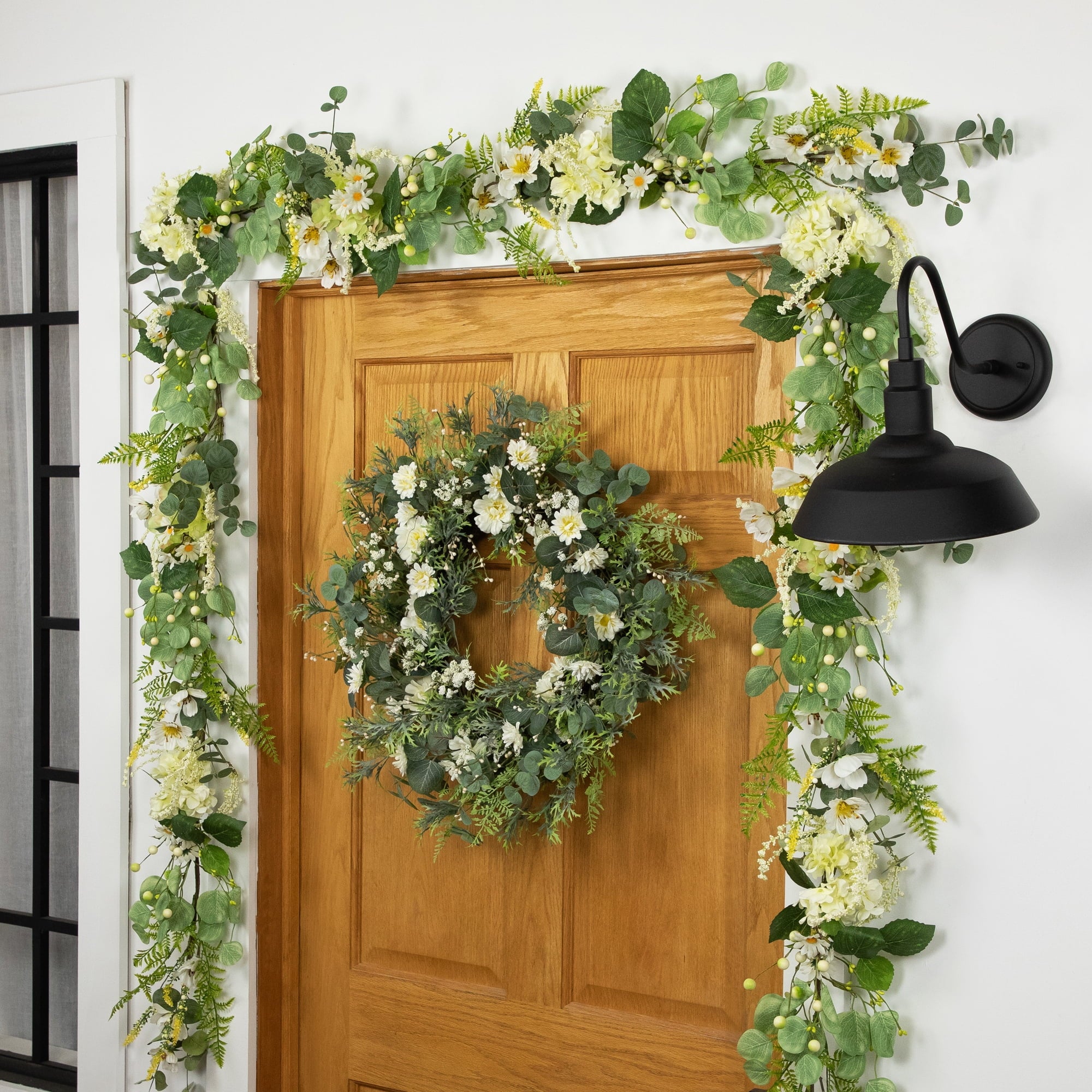 Northlight Hydrangea and Eucalyptus Artificial Floral Spring Garland - 5'