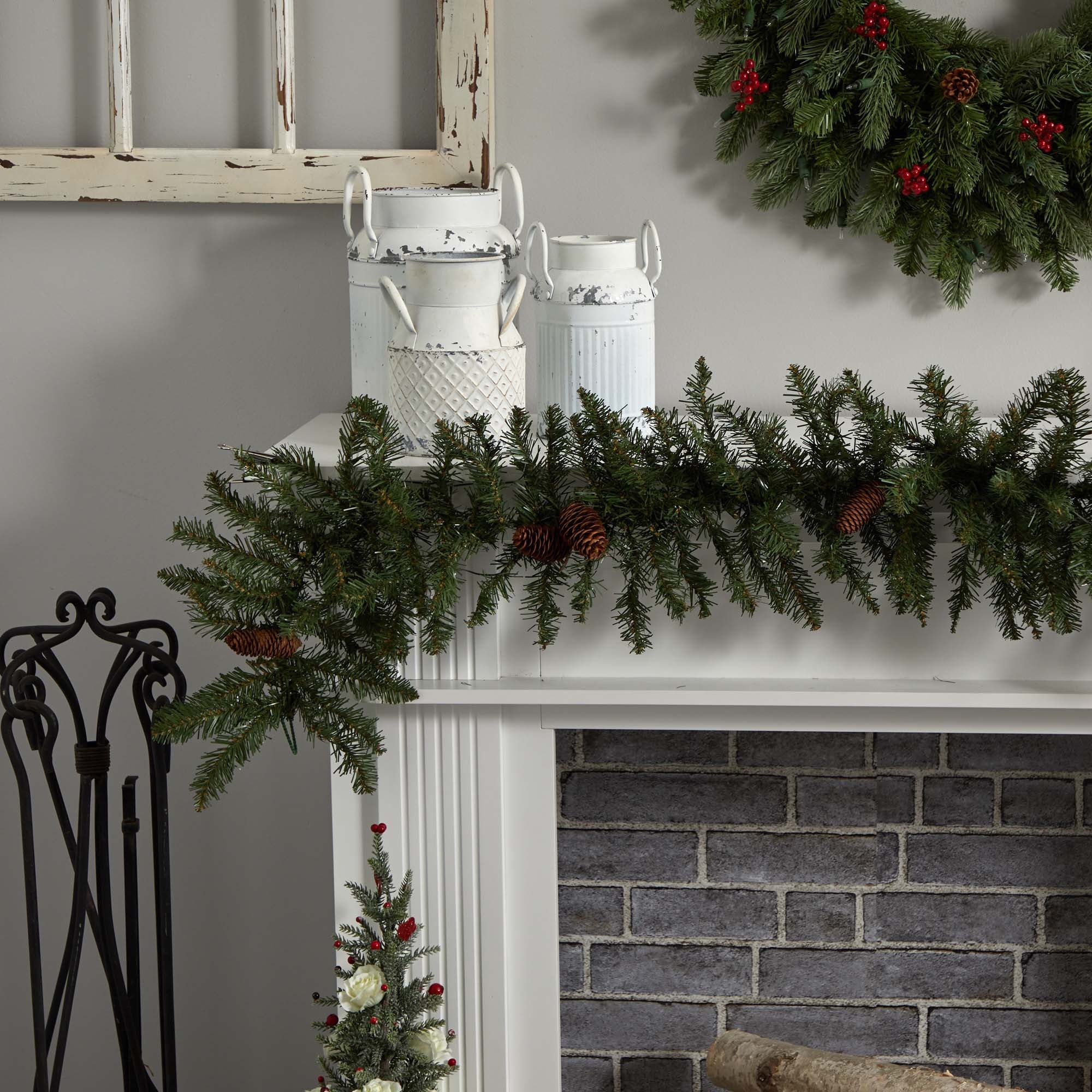 Nearly Natural 6' Mixed Alaskan Pines and Pinecones Artificial Christmas Garland 50 Warm White LED Lights