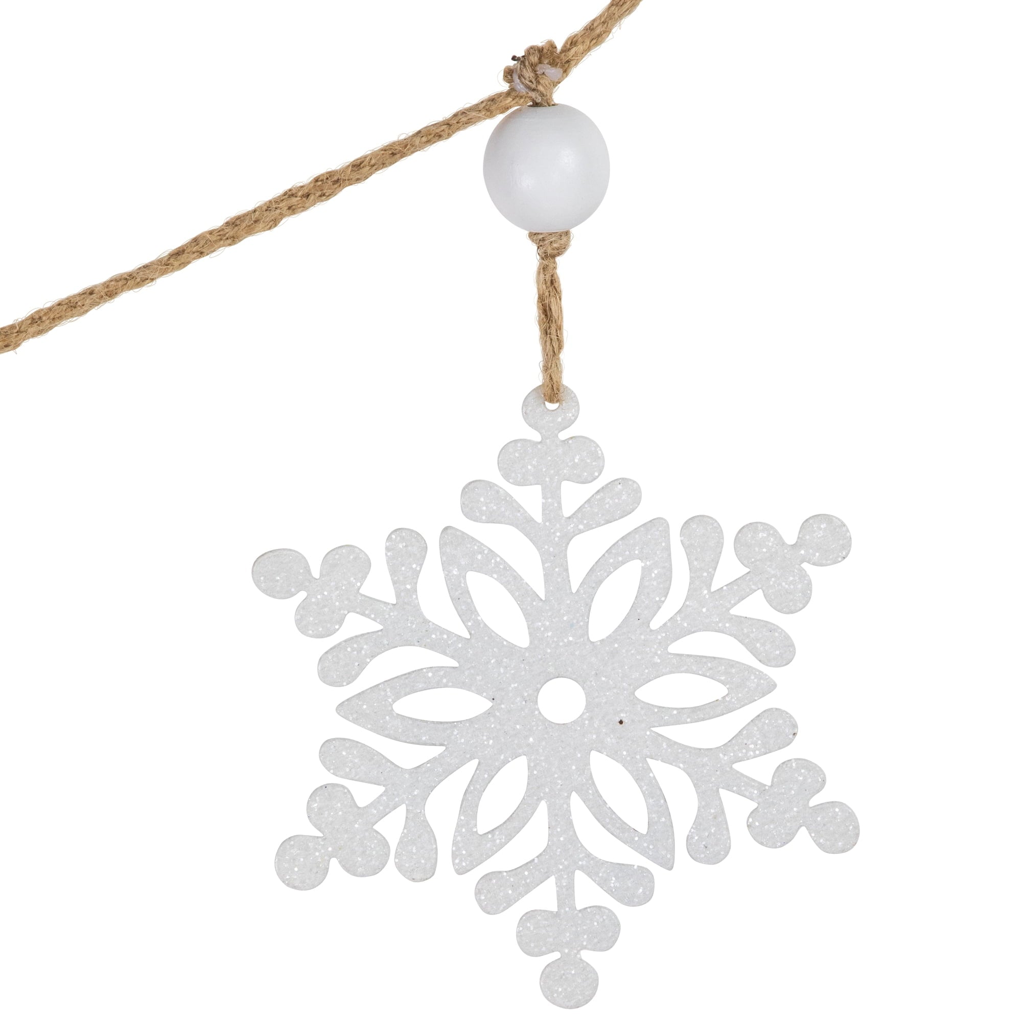 Northlight Snowflake and Frosted Mini Wreaths Christmas Garland with Wooden Beads - 4.75'