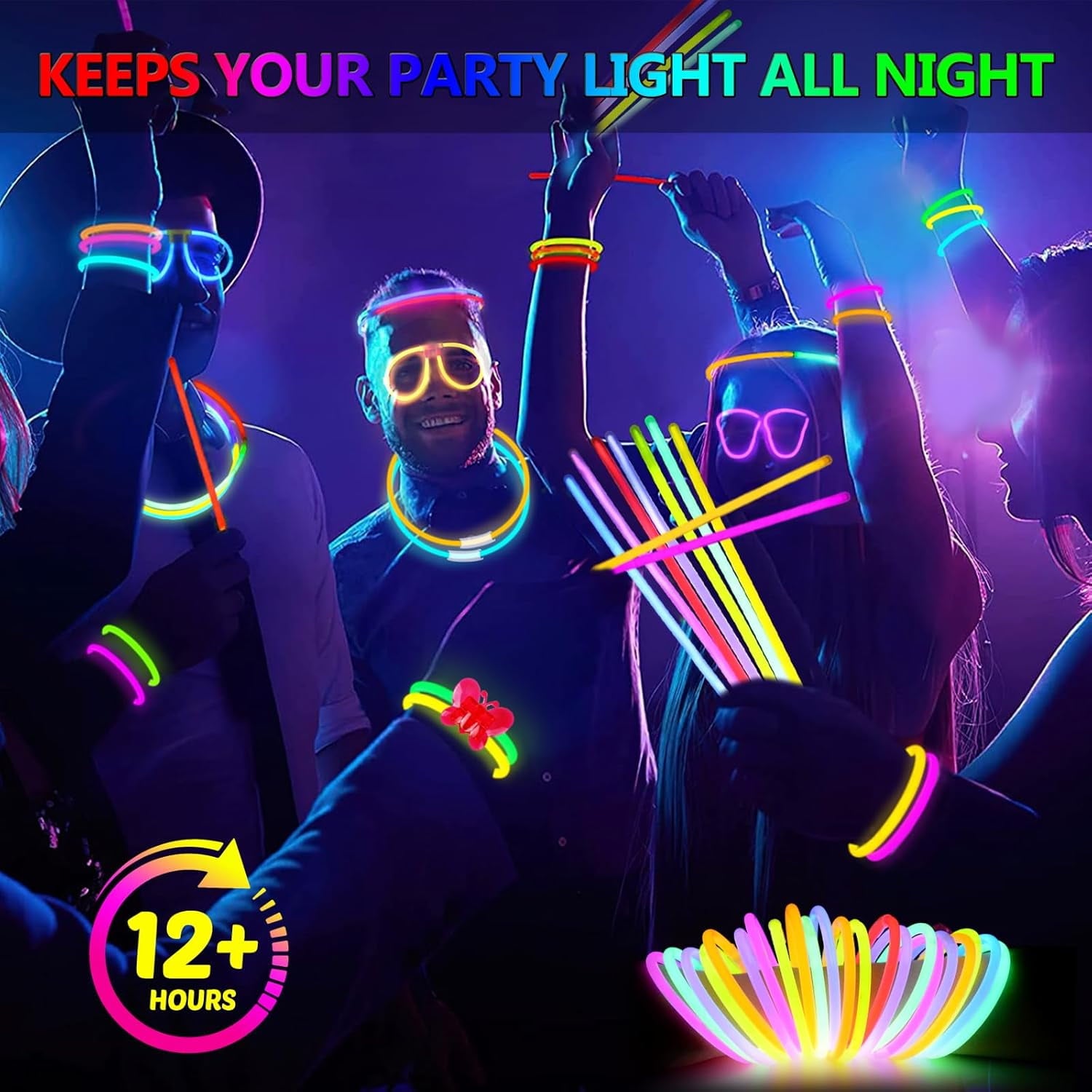 250 Pcs Glow in the Dark Party Supplies for Kids Adults, Light Up Favors with Rings, Glow Sticks DIY Glow Necklaces Bracelets Glass Hair band, Neon Party Supplies
