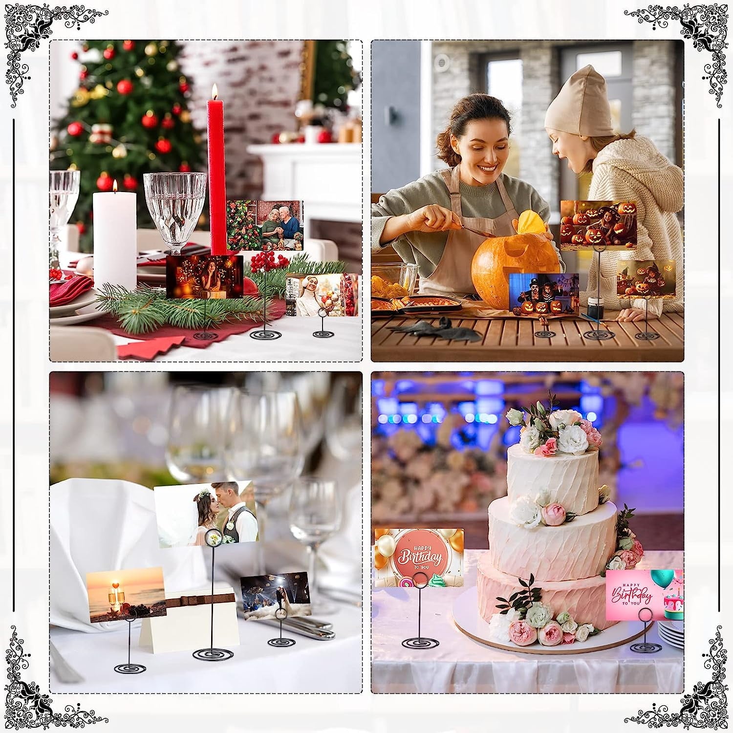 36 Pieces Table Number Holders 3 Size Place Card Holder Name Numbers Menu Memo Note Card Picture Photo Holder Clip Stand Table Sign Holders for Wedding Anniversary Party Display (Black)