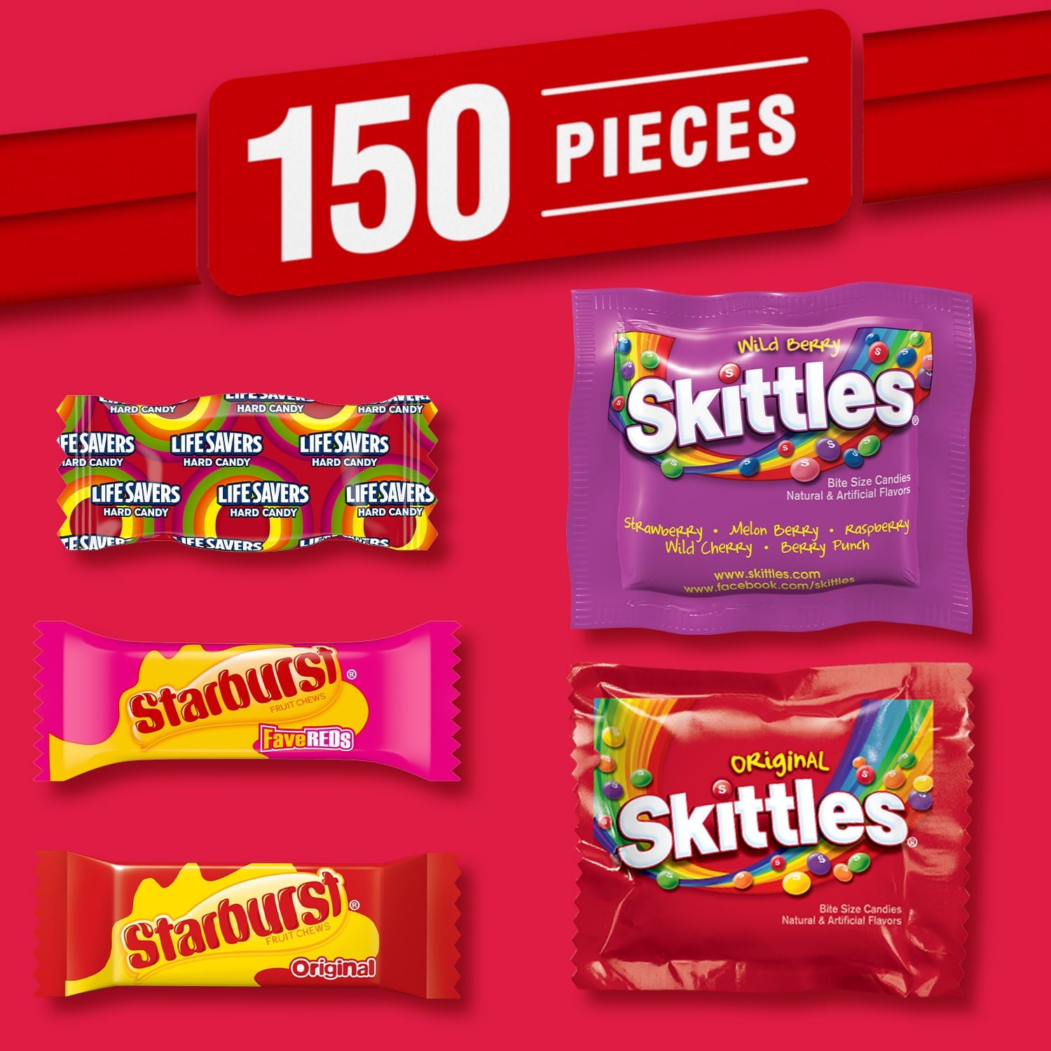 Skittles, Starburst & Life Savers Fruity Candy Variety Pack - 150 Ct Bulk Bag