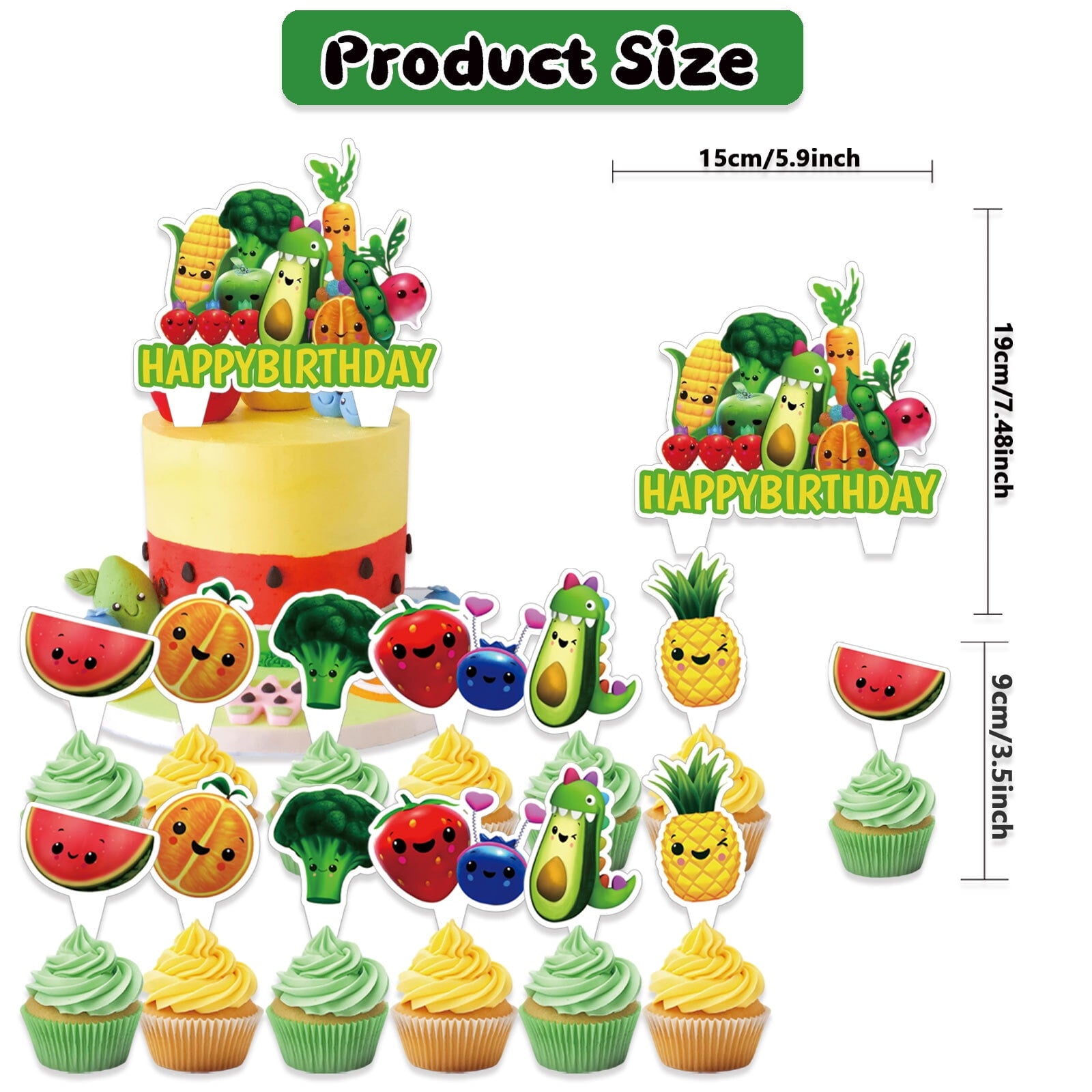 32 Pcs For Hey One Bear Sensory Fruit Theme Birthday Party Decorations,With 1 Happy Birthday Banner Garland,13 Cupcake Toppers,18 Balloons for Party Decorations