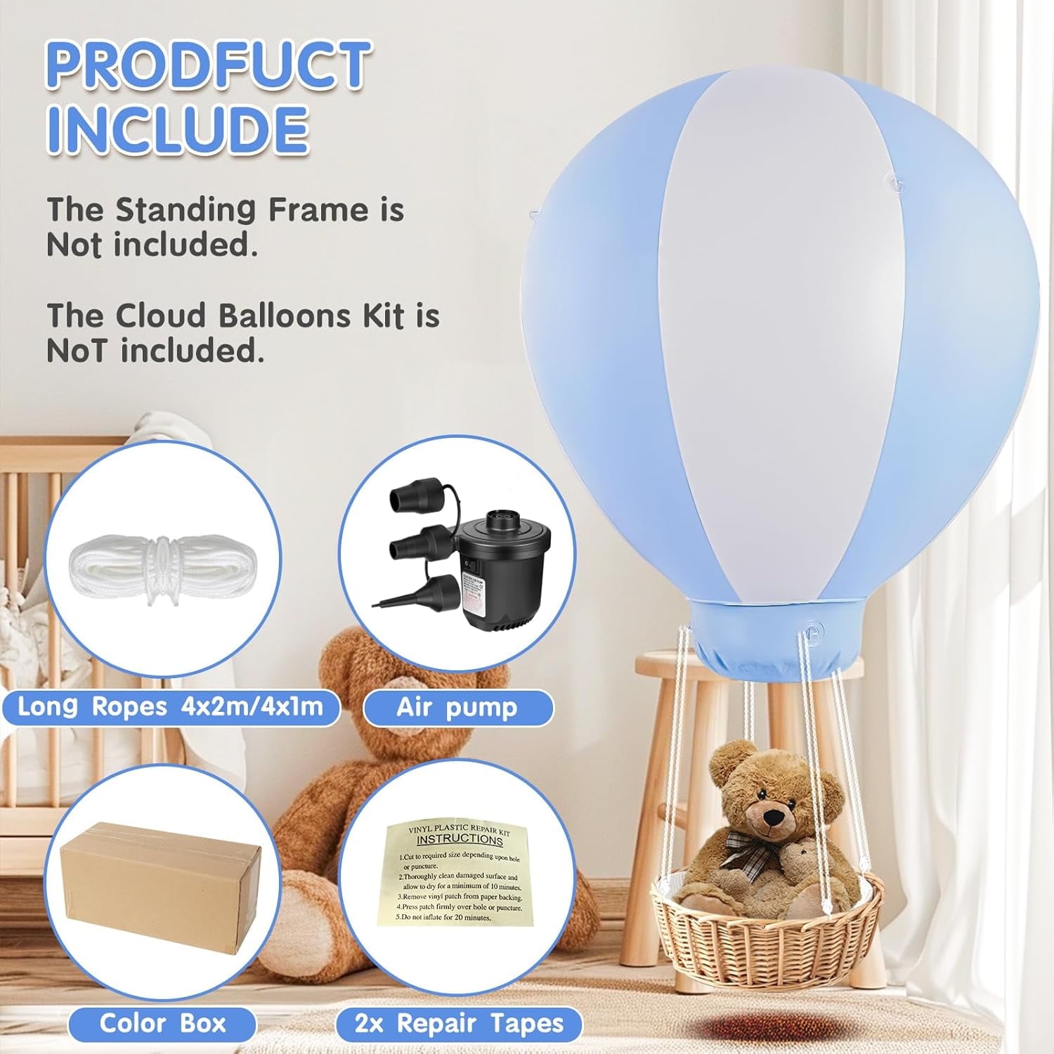 zsertyuh 3FT Hot Air Balloon Decorations  Inflatable Baby Shower Decoration Balloon for Baby Birthday Party Wedding Exhibitions  Air Pump Inclued (Blue)