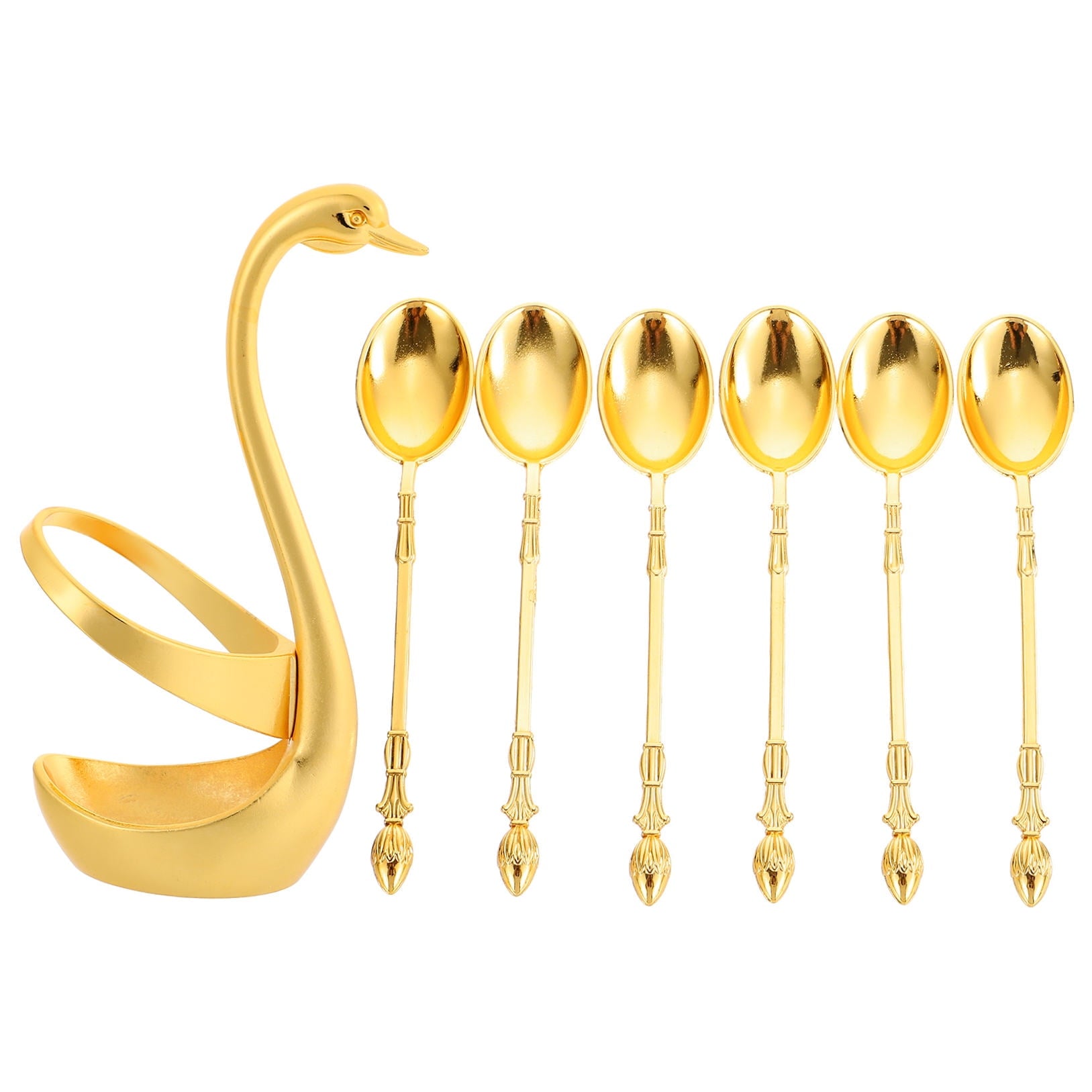 ULTNICE 6 Pcs Metal Serving Utensils Swan Base Holder Spoon Alloy Anti Rust for Table Setting