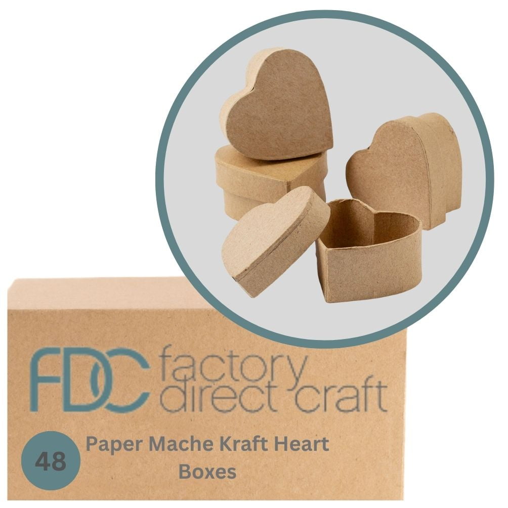 48pc Paper Mache Kraft Heart Boxes - for Valentine's Day and Anniversaries - Factory Direct Craft