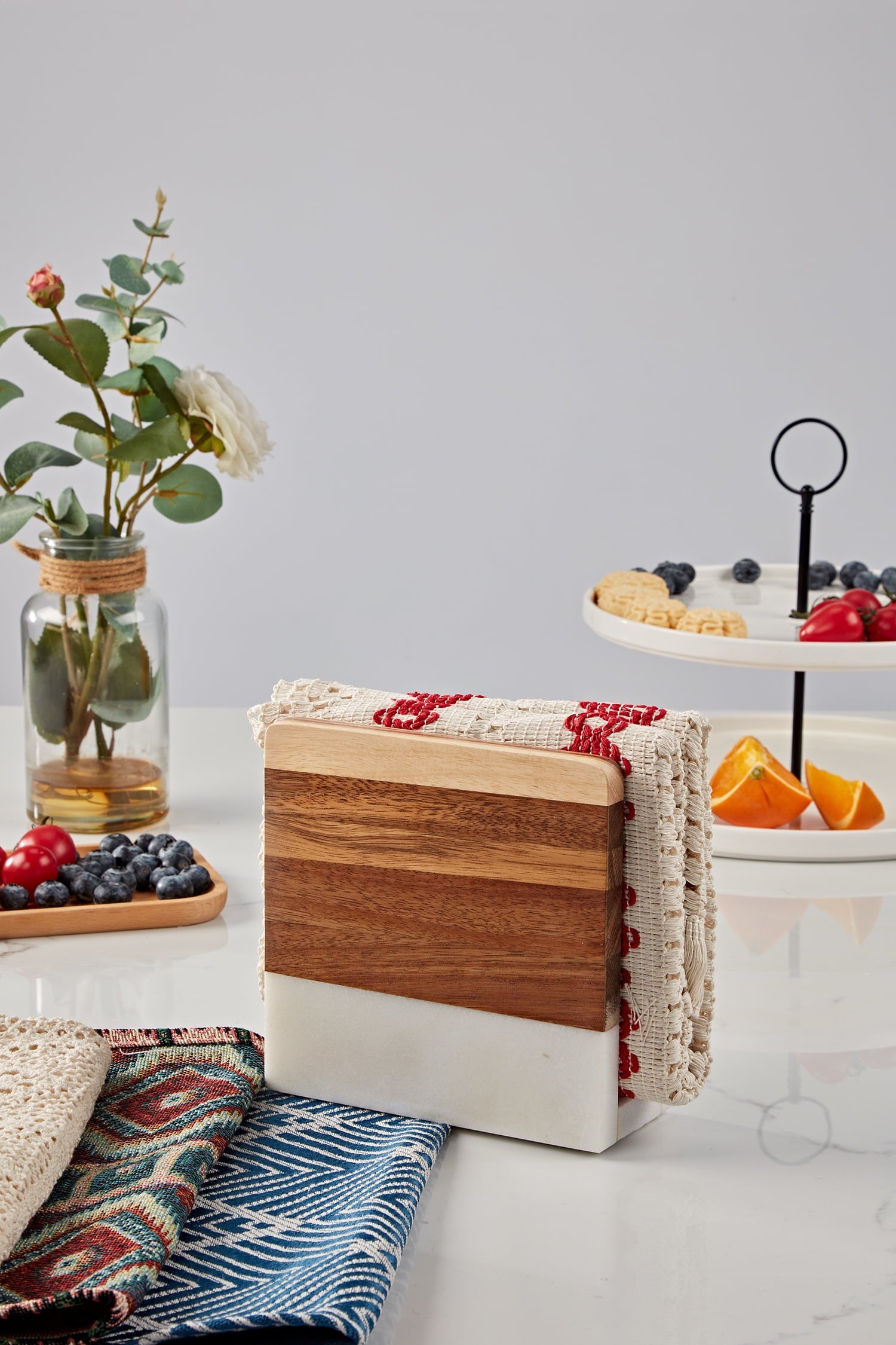 Wood and Marble Table Napkin Holder White Marble,Kitchen,Dining Room,Napkin Rings