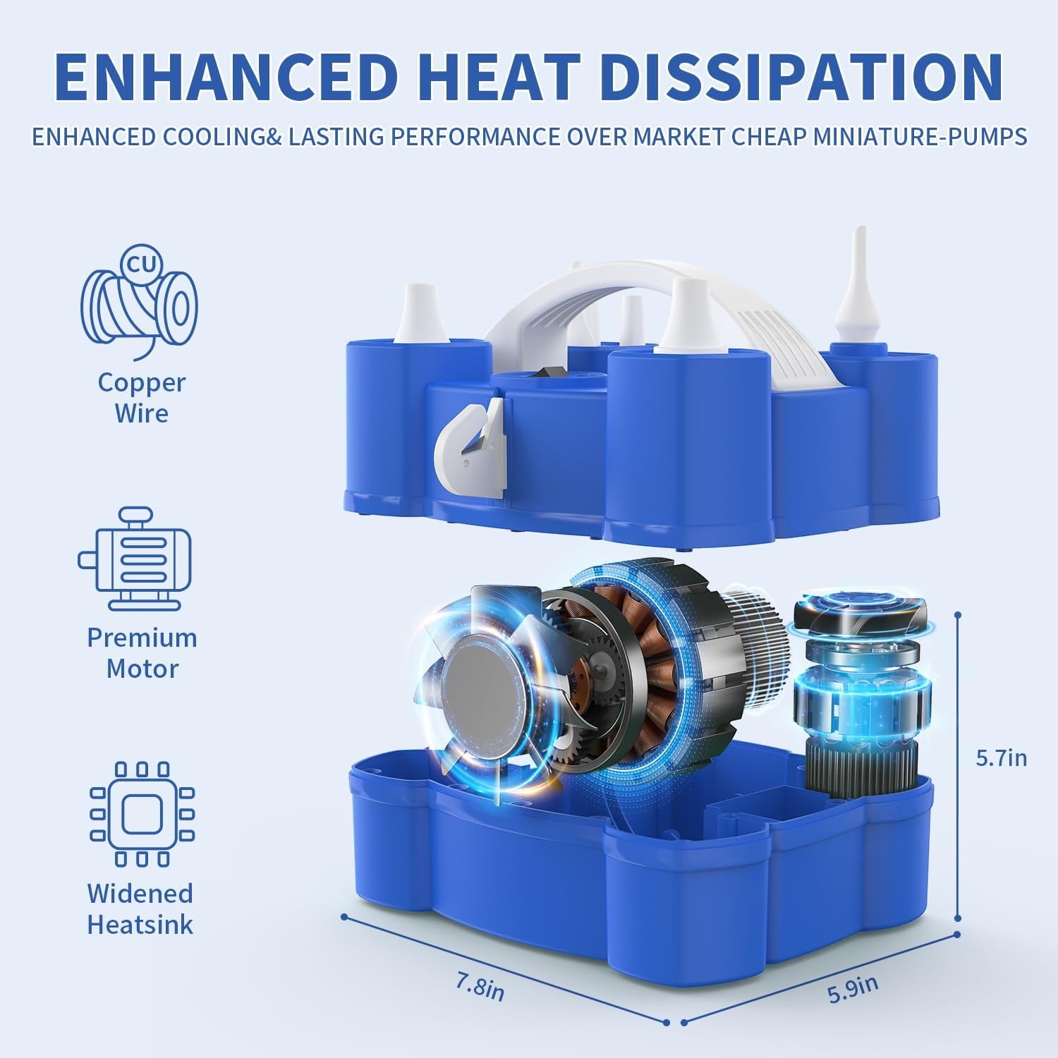 Balloon pump three in one electric air pump, suitable for all balloons and inflators, triple inflation port, quick inflator and deflation machine