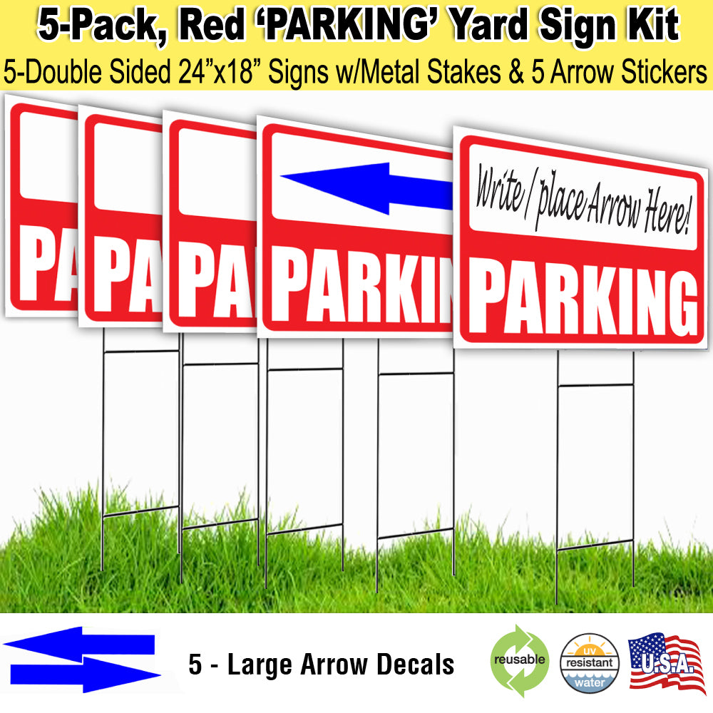 3 Pack Parking Lawn Sign Kit with Arrow Stickers