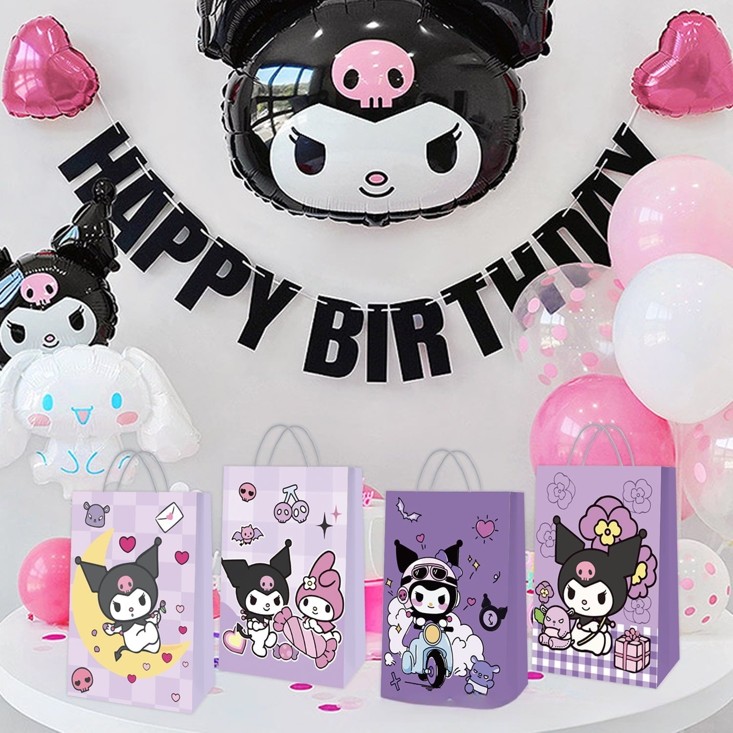 24 Pcs Kuromi Cartoon Party Gift Bags, Birthday party bags, Cartoon candy bags, Party Supplies(8.26"×5.9"×3.15")