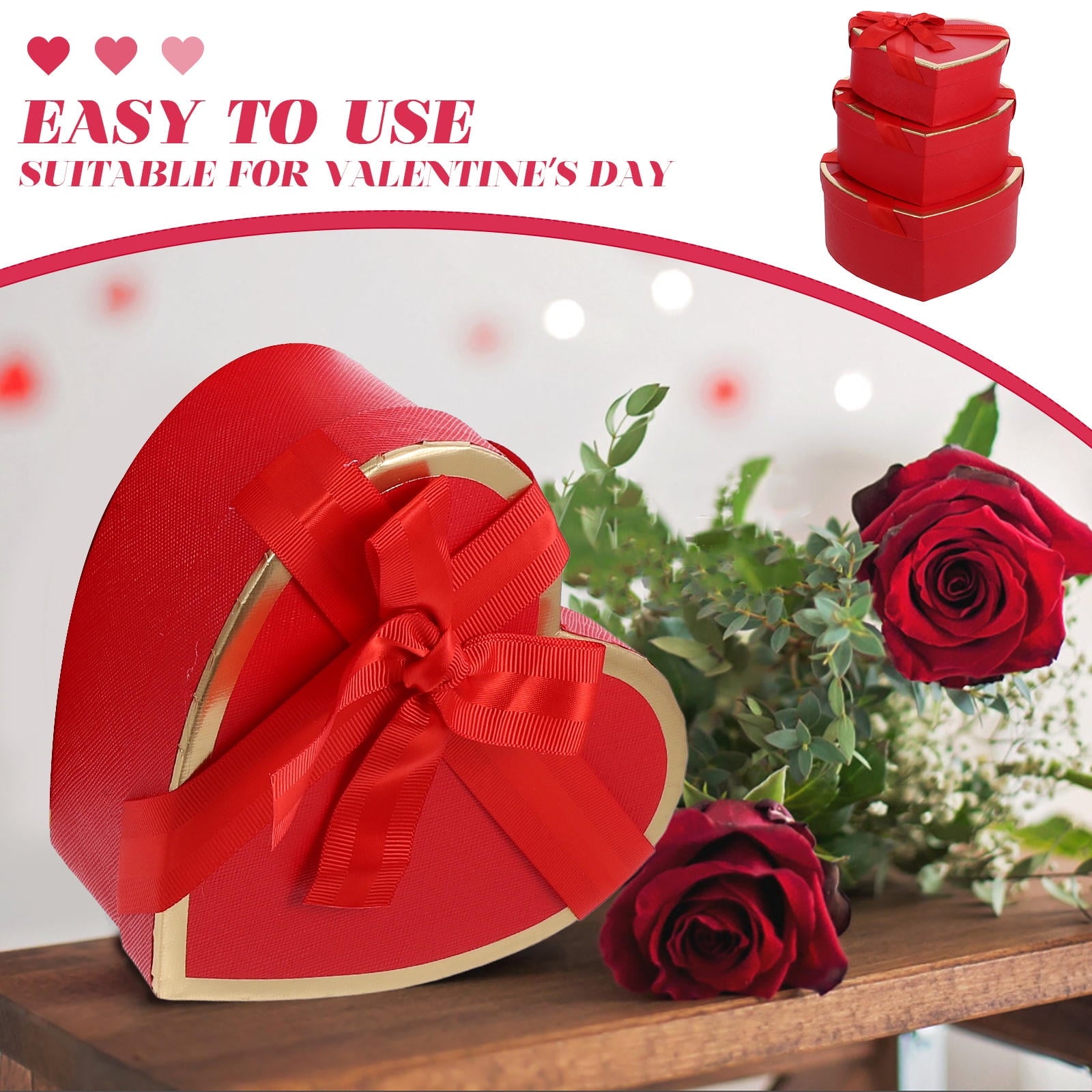 Raindrops 3 Sets  Valentines Day Heart Shaped Boxes Valentines Nesting Cardboard Cookie Box Flower Box Wraps Boxes For Wedding Birthday Present Wrapping Packaging Red