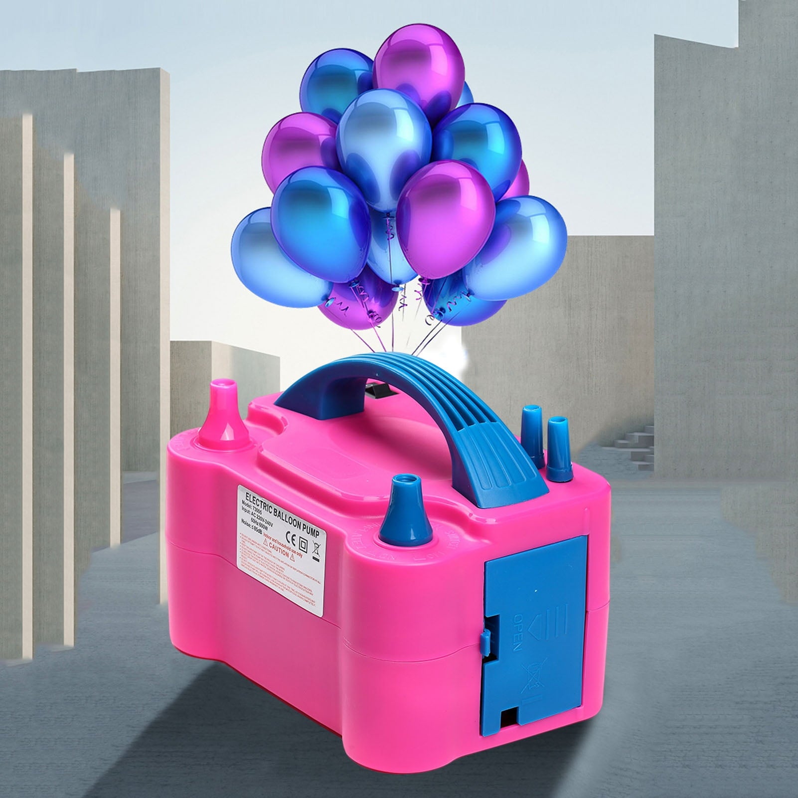 AOJA 1 Set Inflator Pump Portable Handle Double Holes Multiple Air Nozzles Labor-saving Save Time US Plug Electric Balloon Machine Home Supply