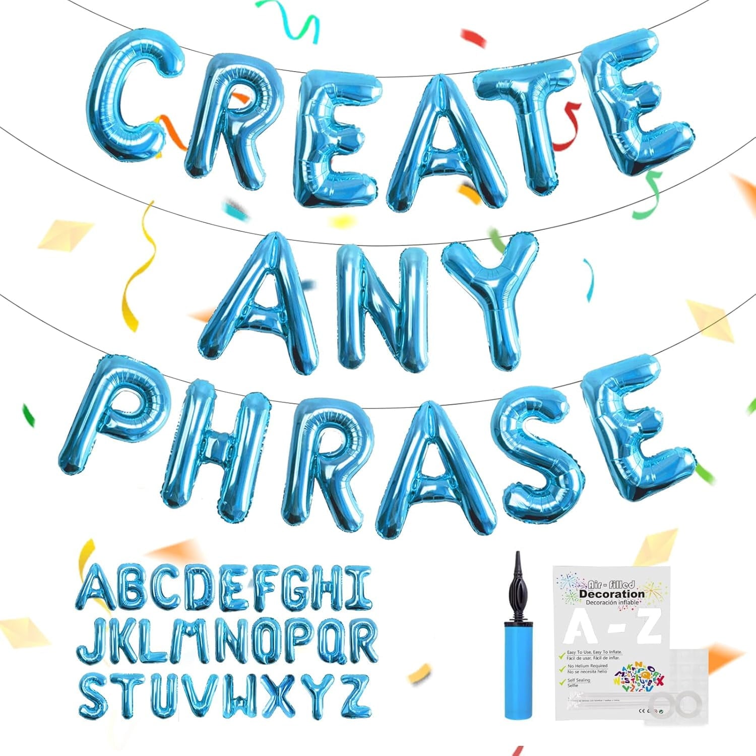 53pcs Medium Blue Letter Balloons, Custom AZ Set for Personalizing Names & Phrases on Party Decoration Banners Inflate with Balloon Pump, for Men Boy Birthdays/Anniversary/Graduation