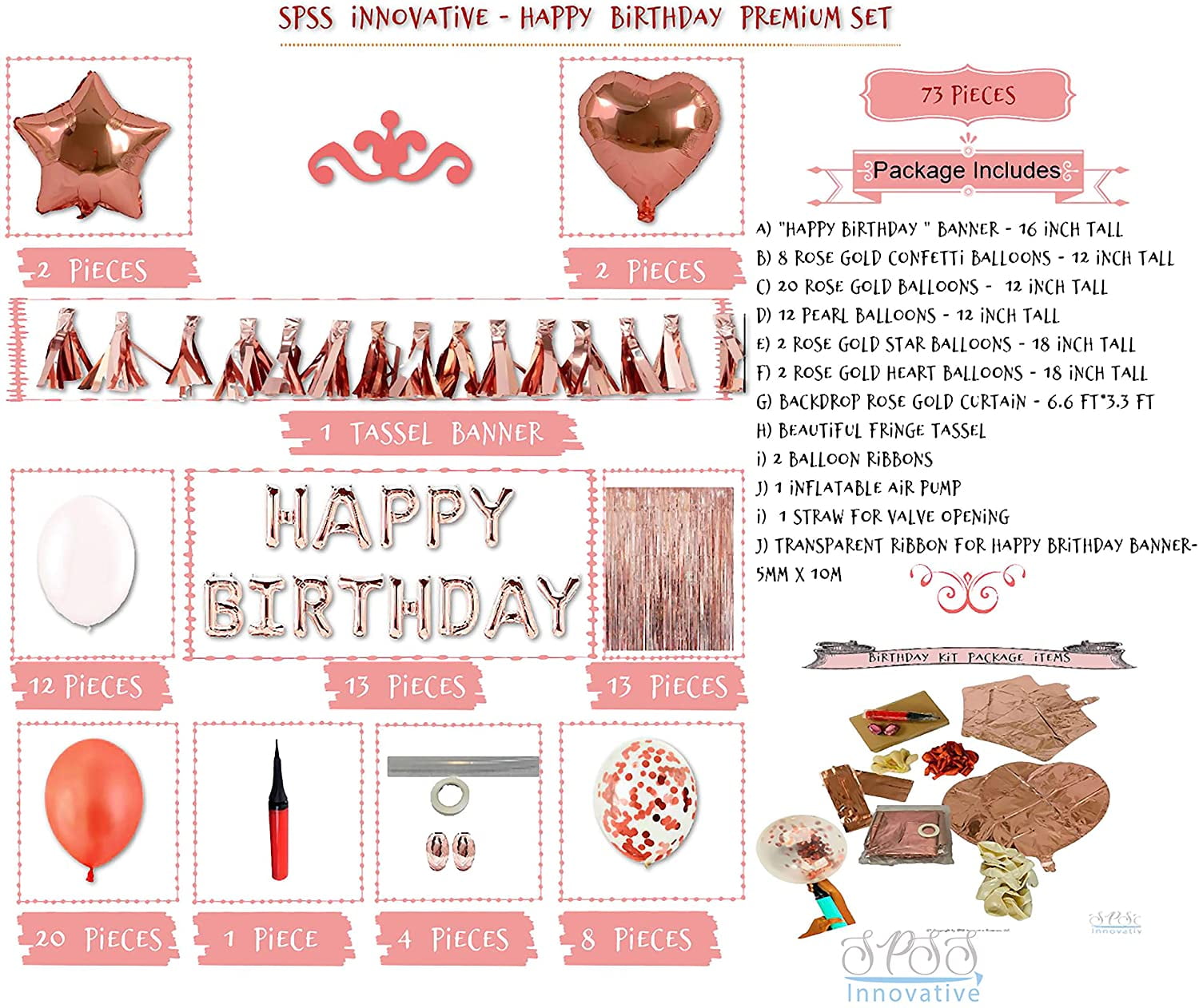SPSS INNOVATIVE 2nd, 3rd, 4th, 5th, 6th, 7th, 8th, 9th, 10th, 11th, 12th,14th, 15th,17th,18th,19th year girl birthday decoration, rose gold birthday decoration, balloons decoration, balloon pump