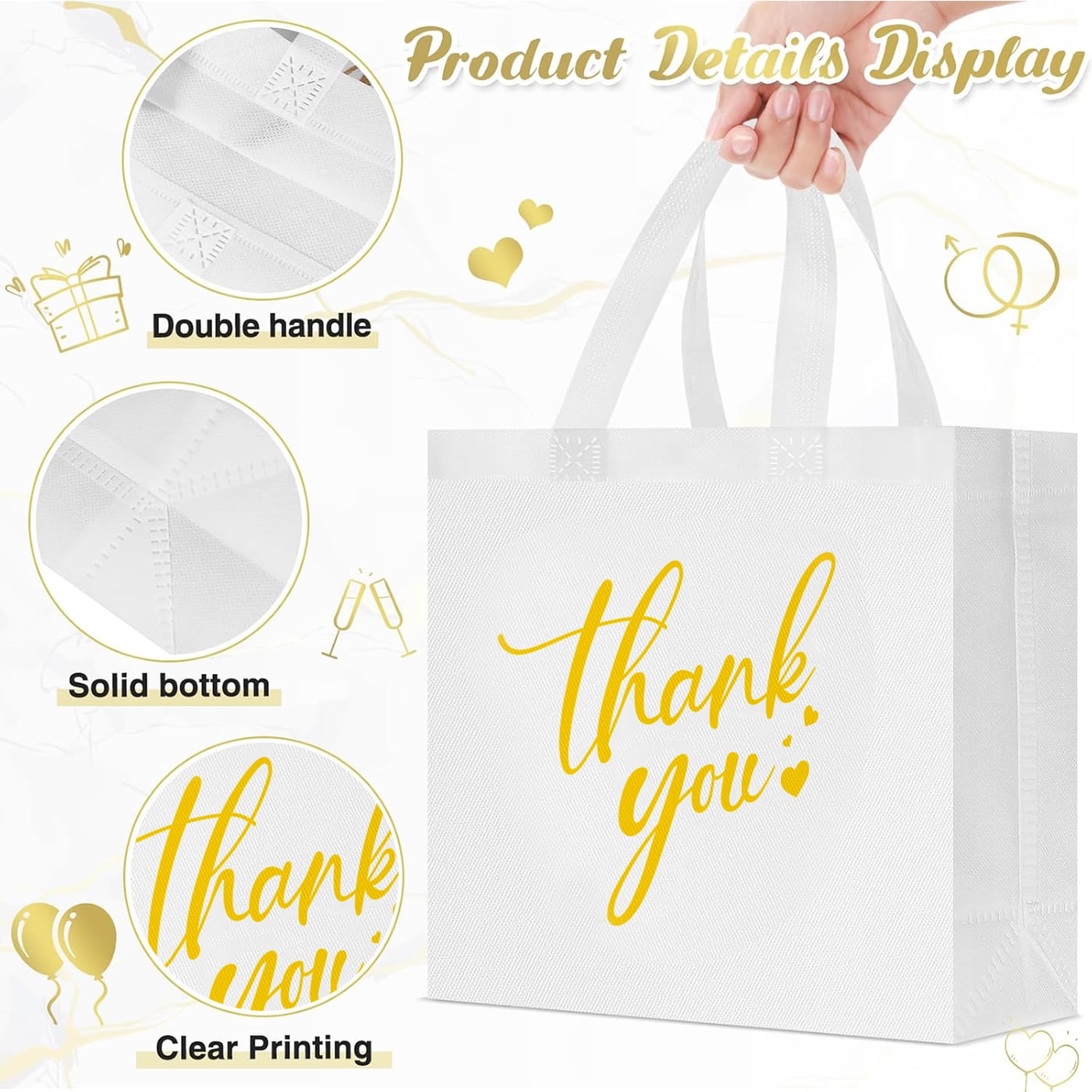 30Pcs Thank You Gift Bags, Large Reusable Gift Bags,Thank You Bags with Handles for Business, Shopping, Wedding, Baby Shower, Graduations, Party Favors (12.4x11x4.7Inch)