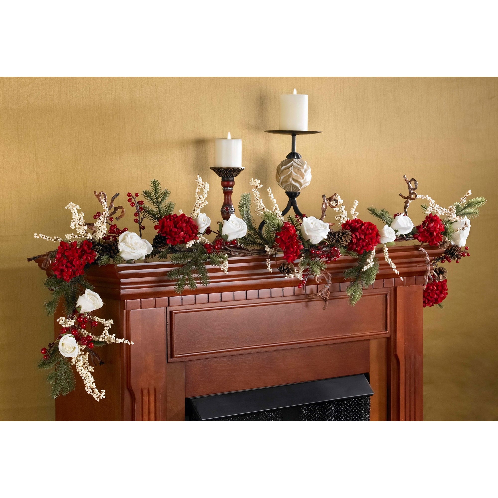 Nearly Natural 72in. Hydrangea with White Roses Garland, Red/White