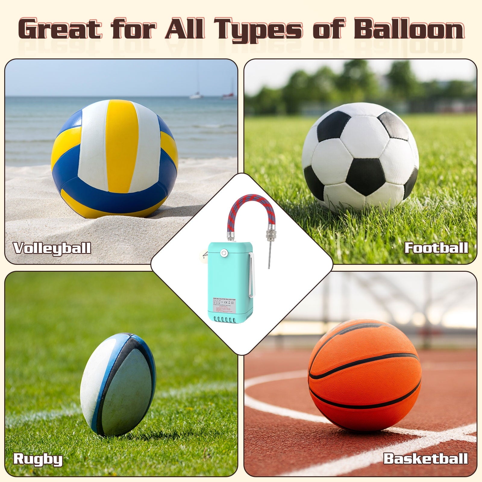 2-in-1 Electric Air Balloon Pump,Balloon Inflator for 260q,Foil, Latex Balloons and Sport Balls