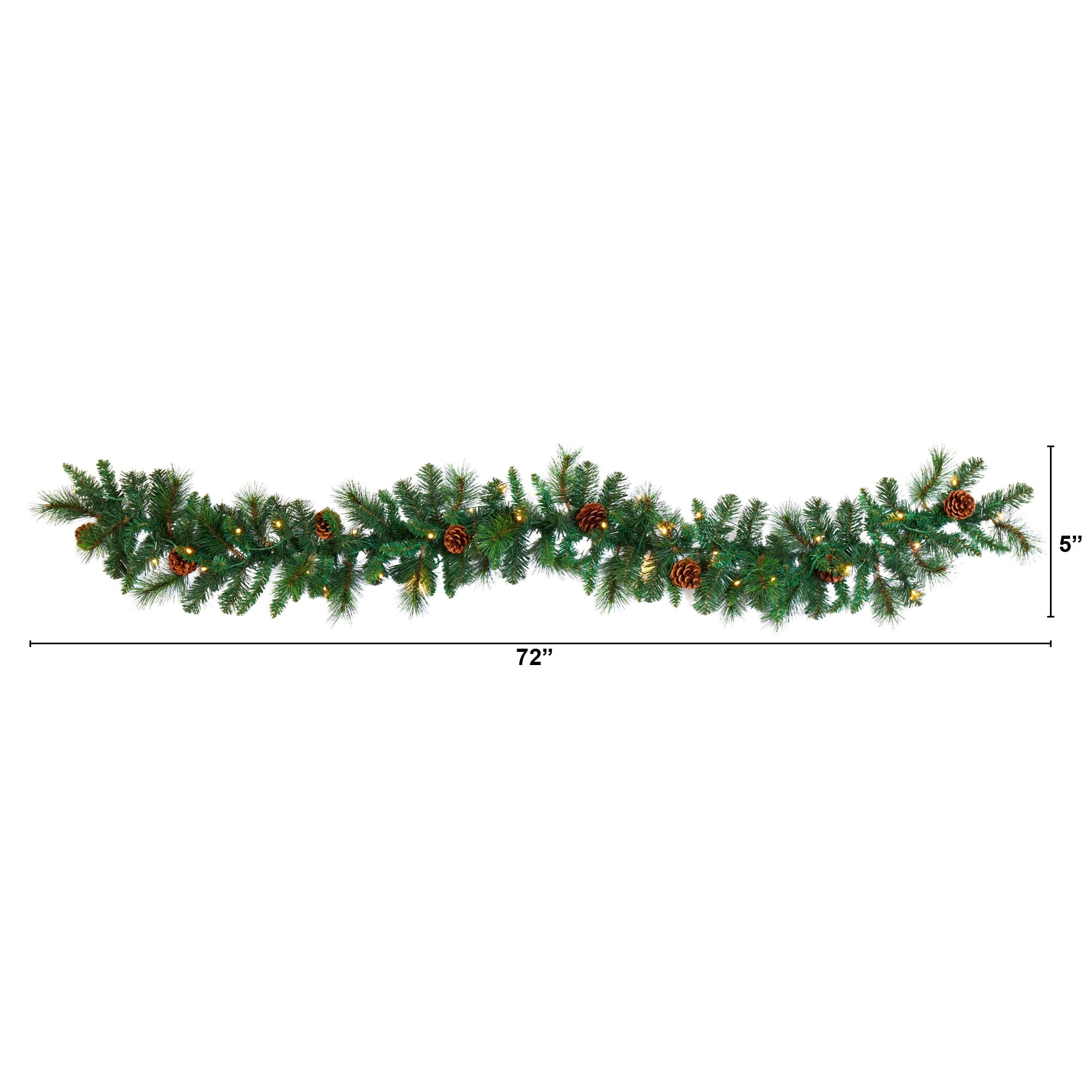 Nearly Natural Holiday Pine Prelit Battery Operated Garland, 5.00" (Assorted Colors)