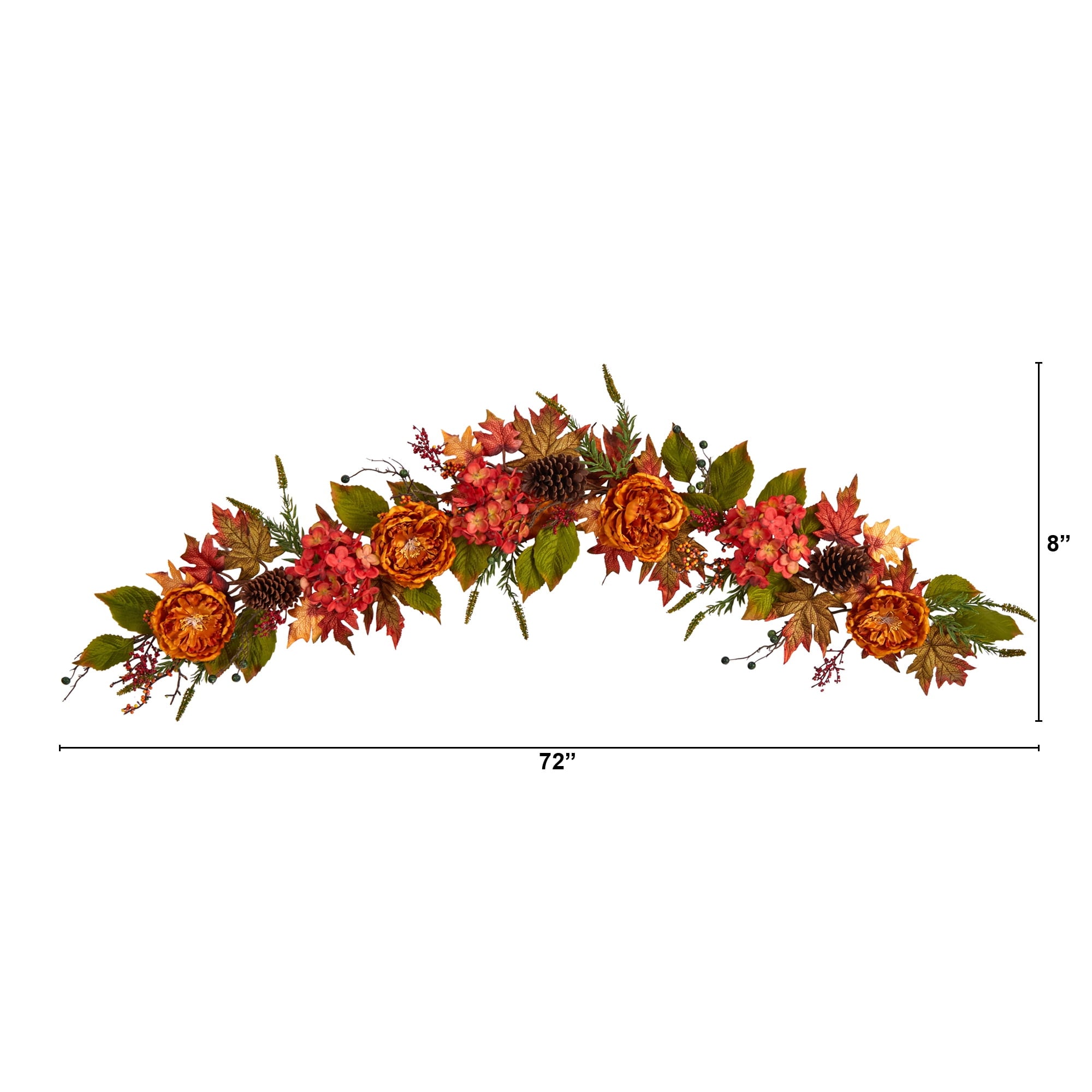 Nearly Natural Unlit Ranunculus Hydrangea Autumn Artificial Garland, 72" (Orange)